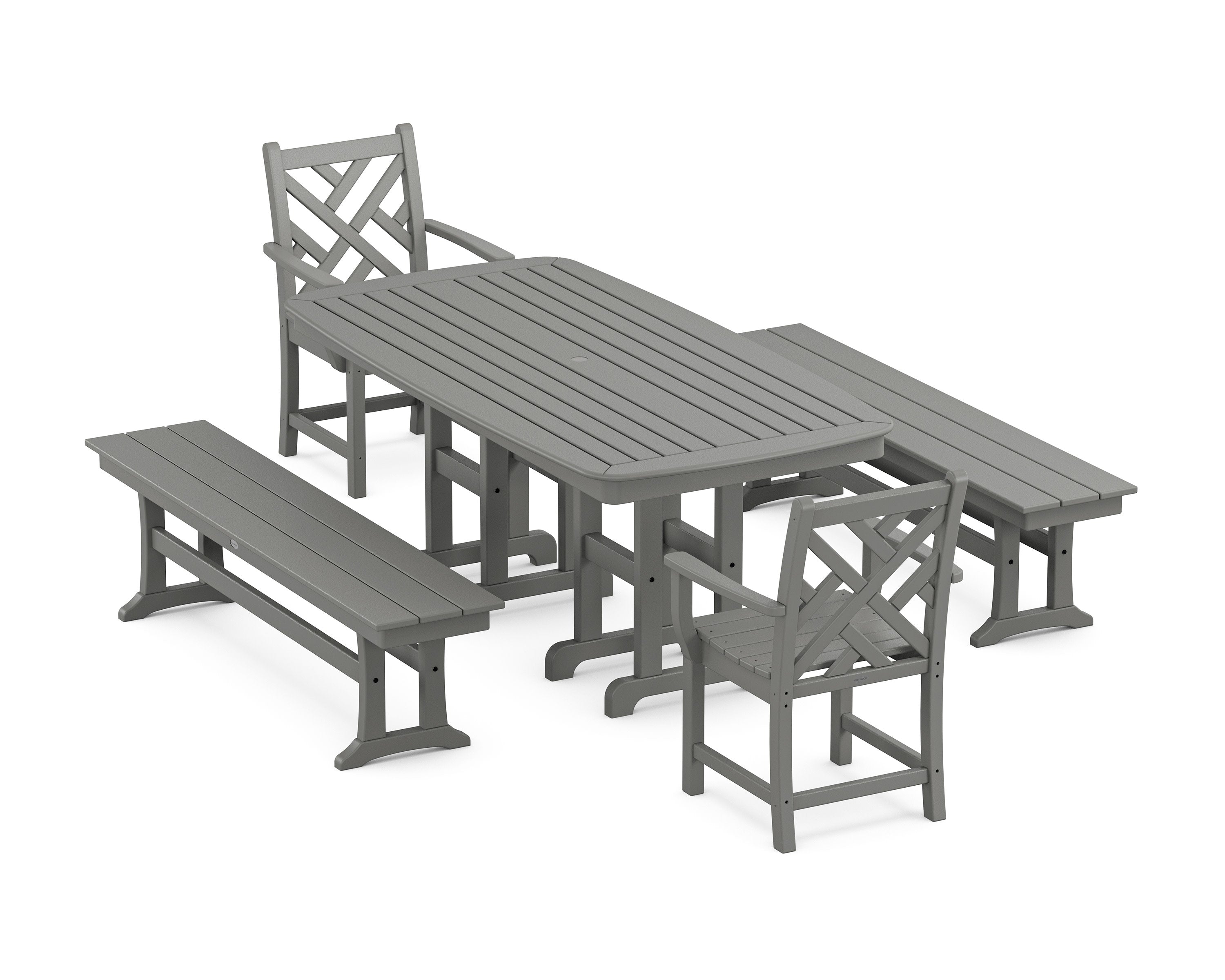 Chippendale 5-Piece Dining Set with Benches in Slate Grey