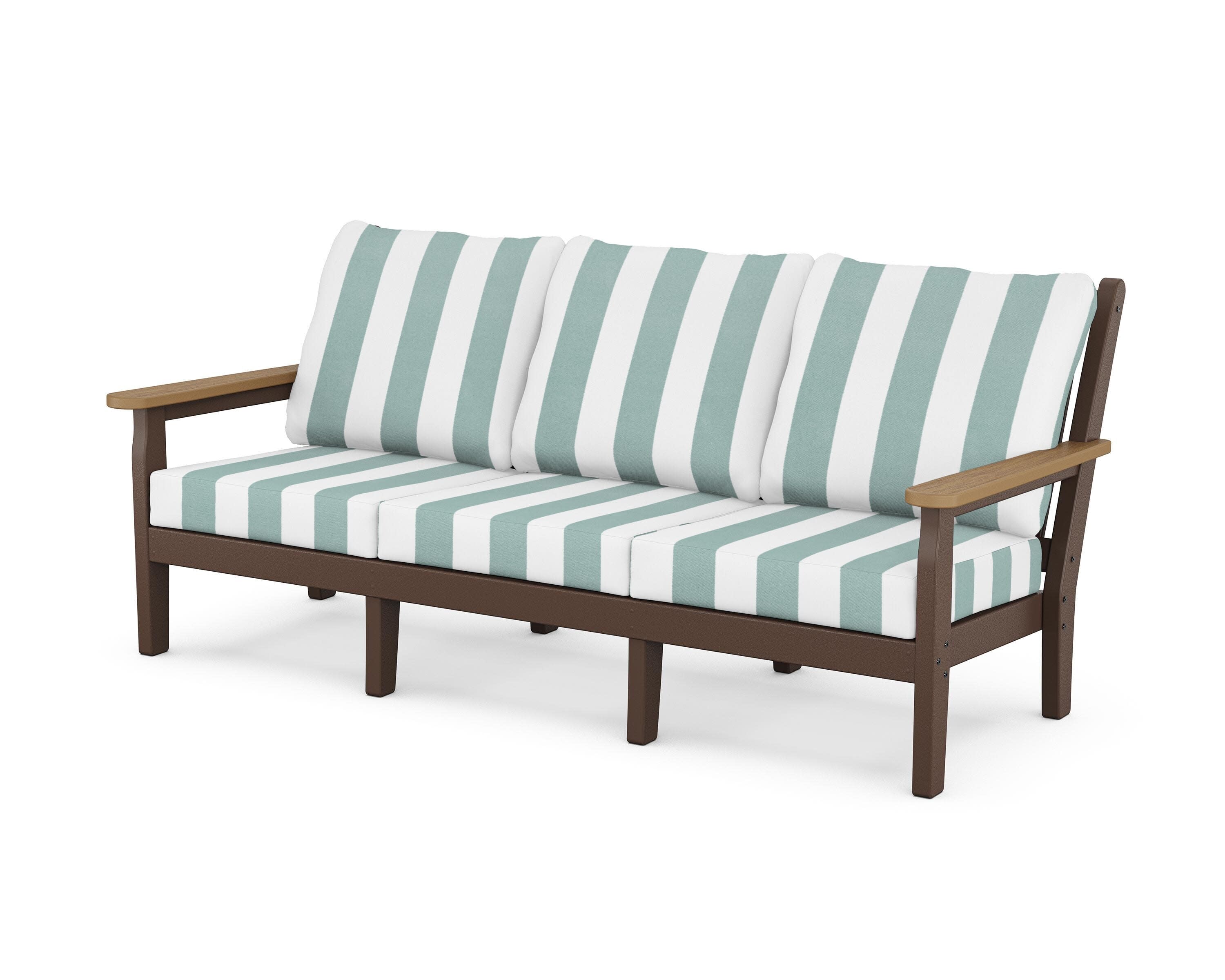 Chippendale Deep Seating Sofa in Mahogany / Natural / Cabana Stripe Glacier Spa