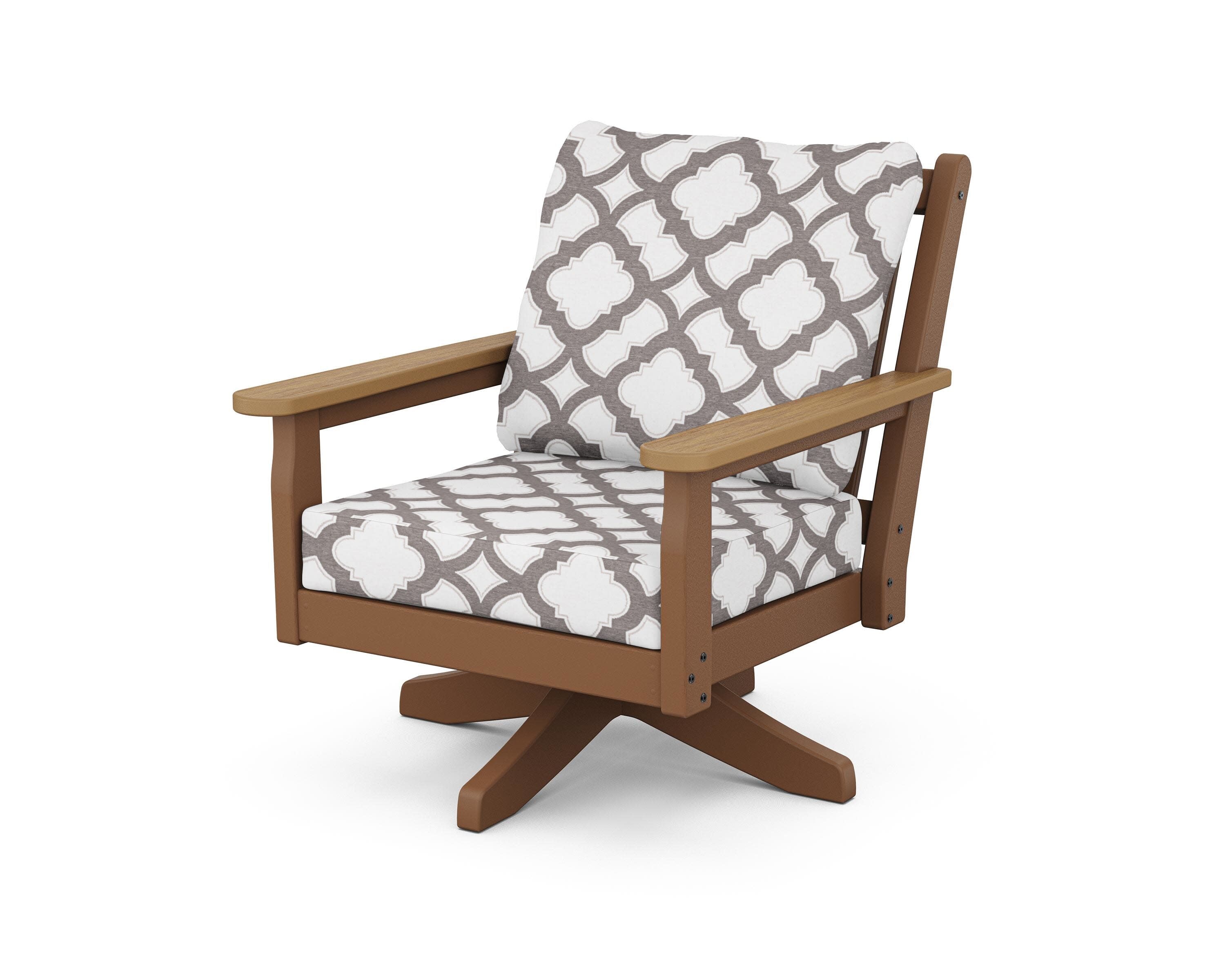 Chippendale Deep Seating Swivel Chair in Teak / Natural / Trellis Grey Mist