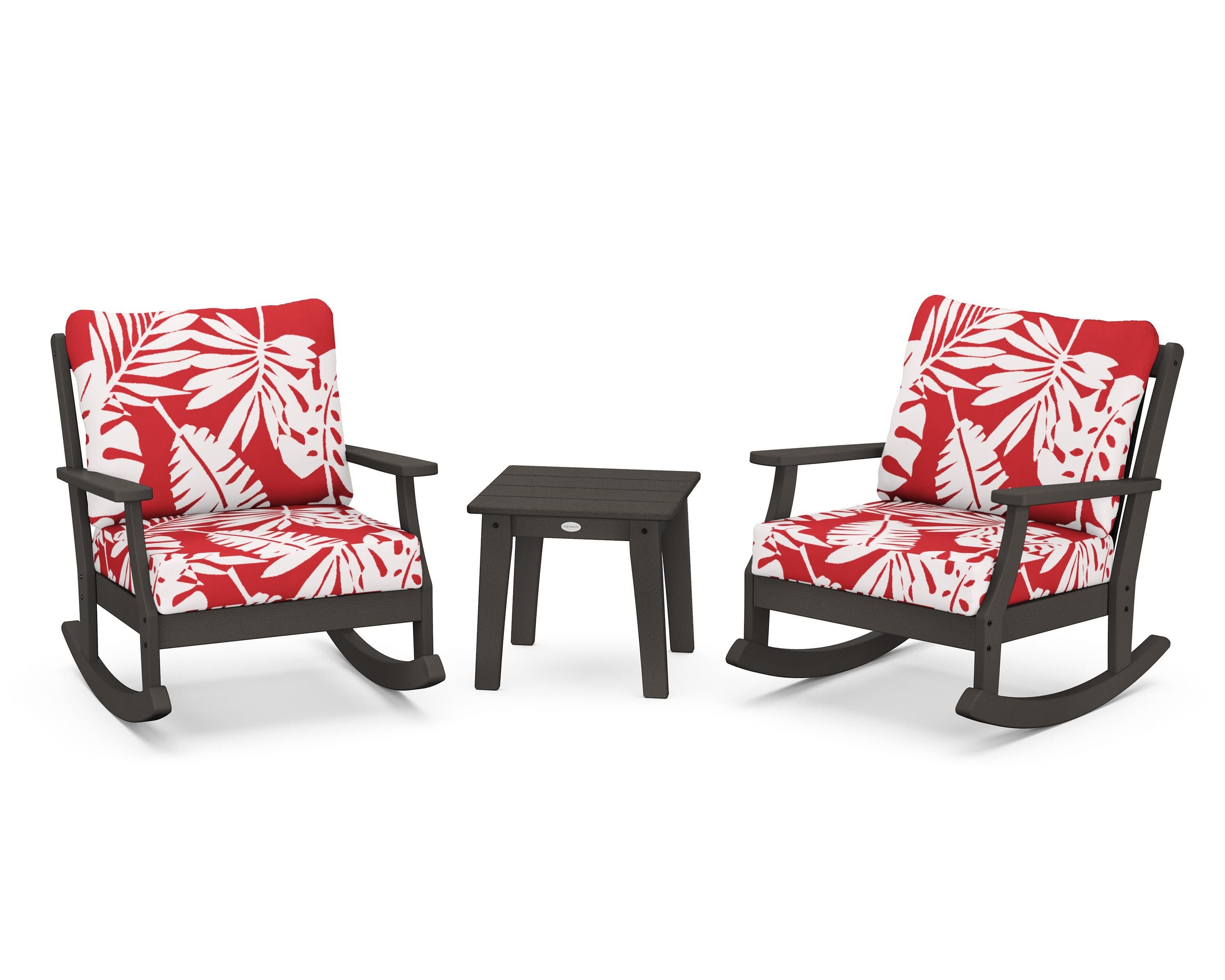 Braxton 3-Piece Deep Seating Rocker Set in Vintage Coffee / Leaf Crimson