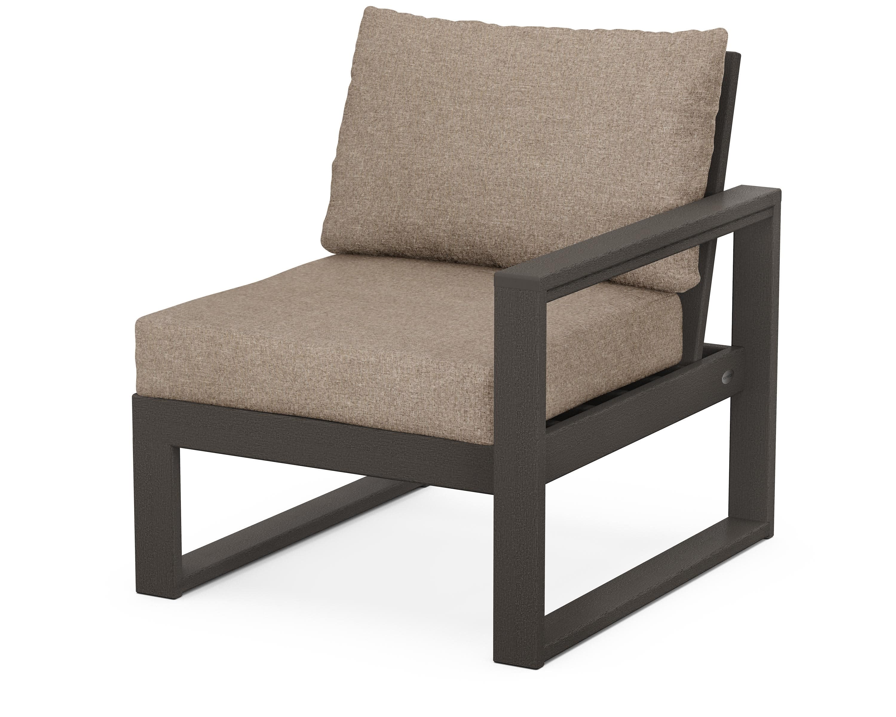 EDGE Modular Right Arm Chair in Vintage Coffee / Spiced Burlap