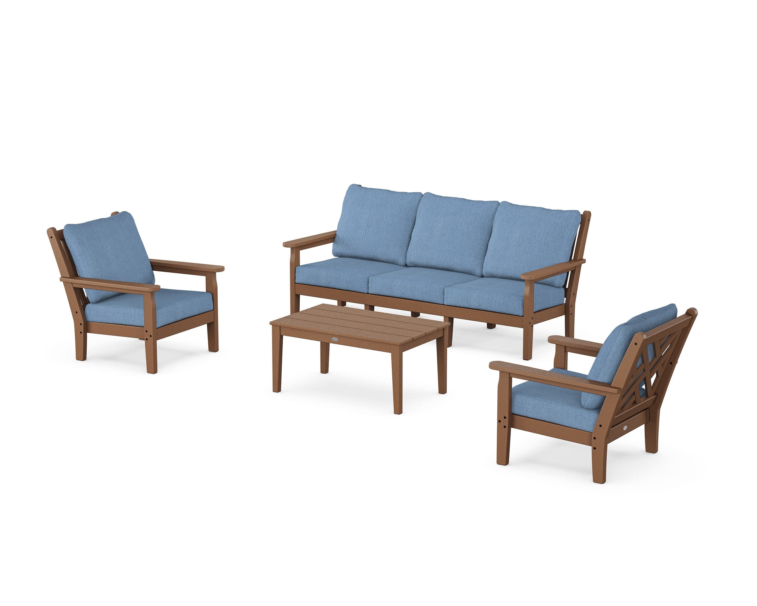 Chippendale 4-Piece Deep Seating Set with Sofa in Teak / Sky Blue
