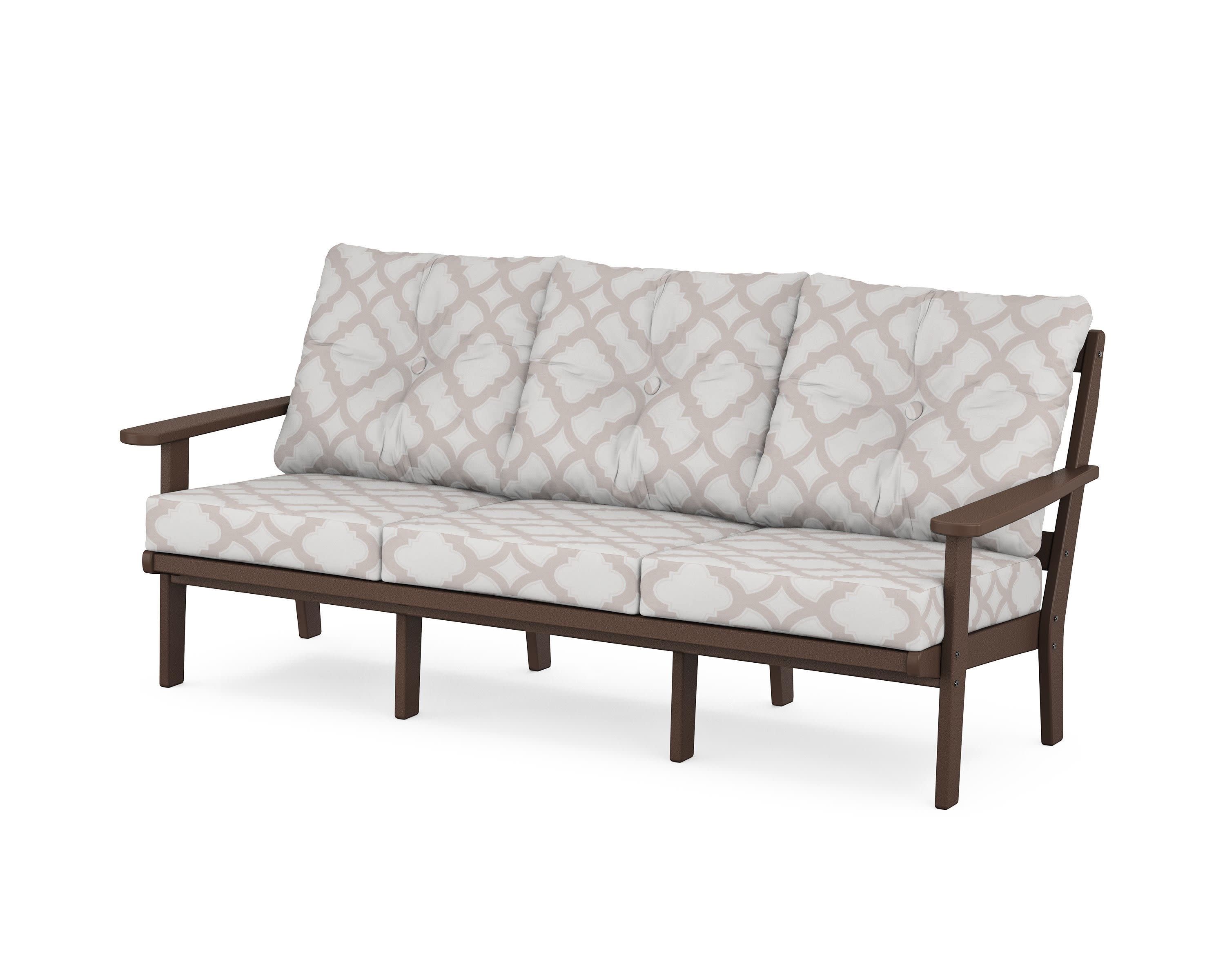 Mission Deep Seating Sofa in Mahogany / Trellis Dune Burlap