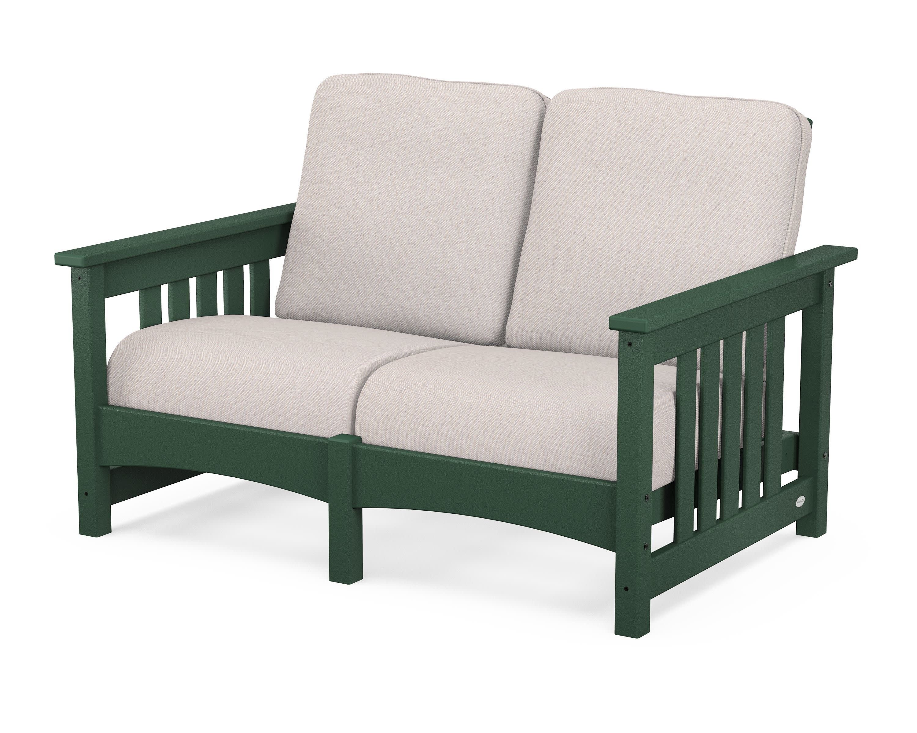 Club Mission Loveseat in Green / Dune Burlap