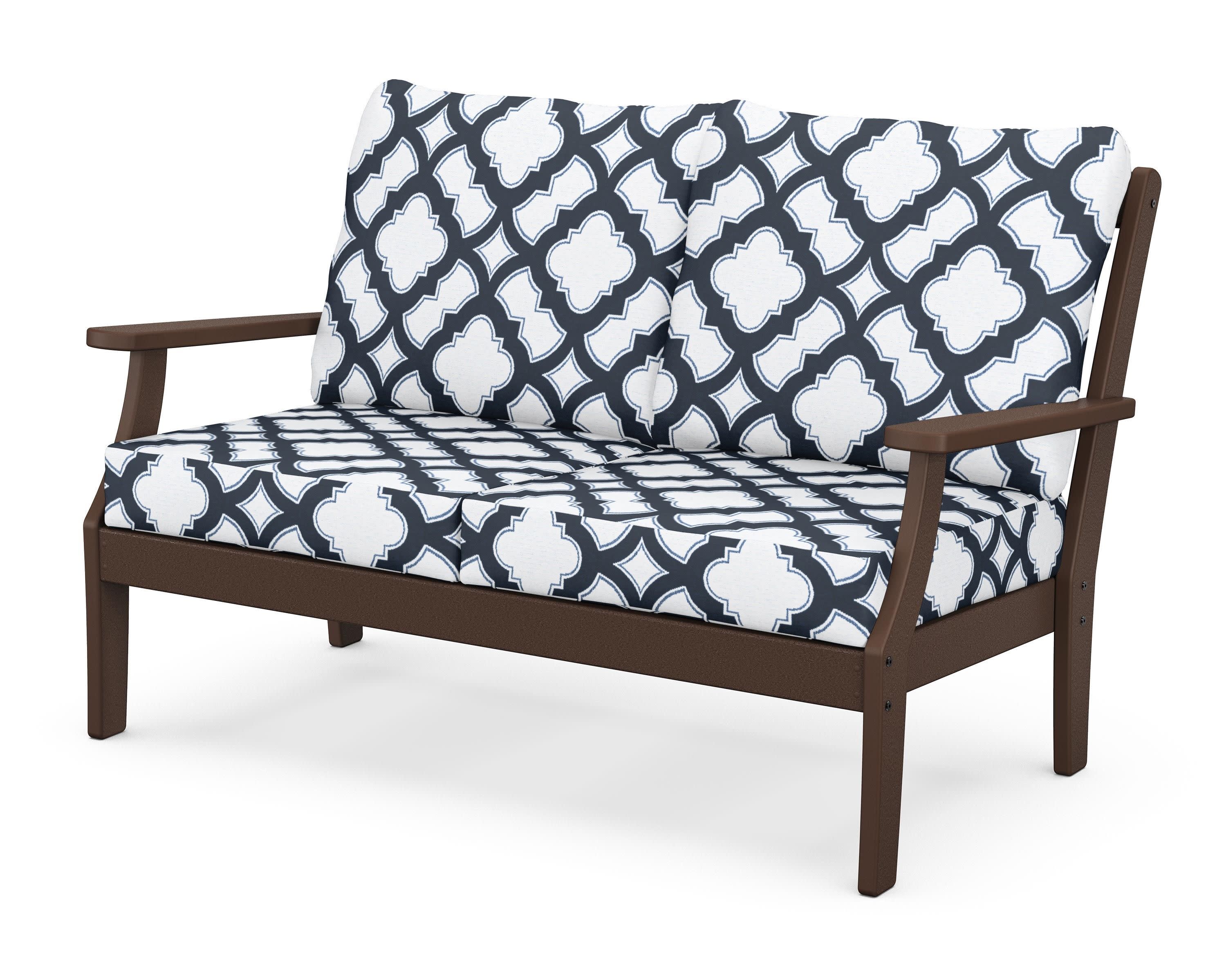 Braxton Deep Seating Loveseat in Mahogany / Trellis Marine Indigo