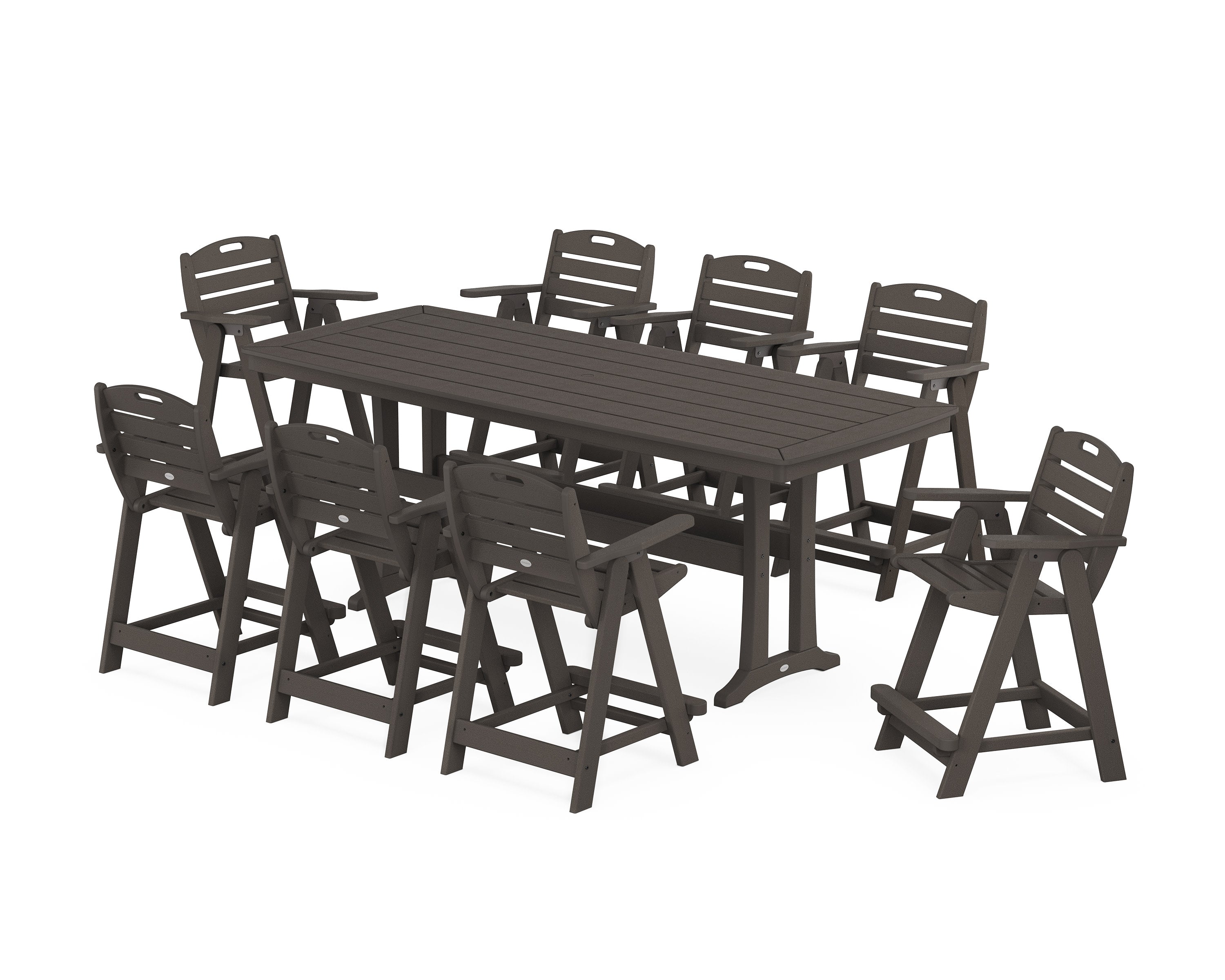 Nautical 9-Piece Counter Set with Trestle Legs in Vintage Coffee