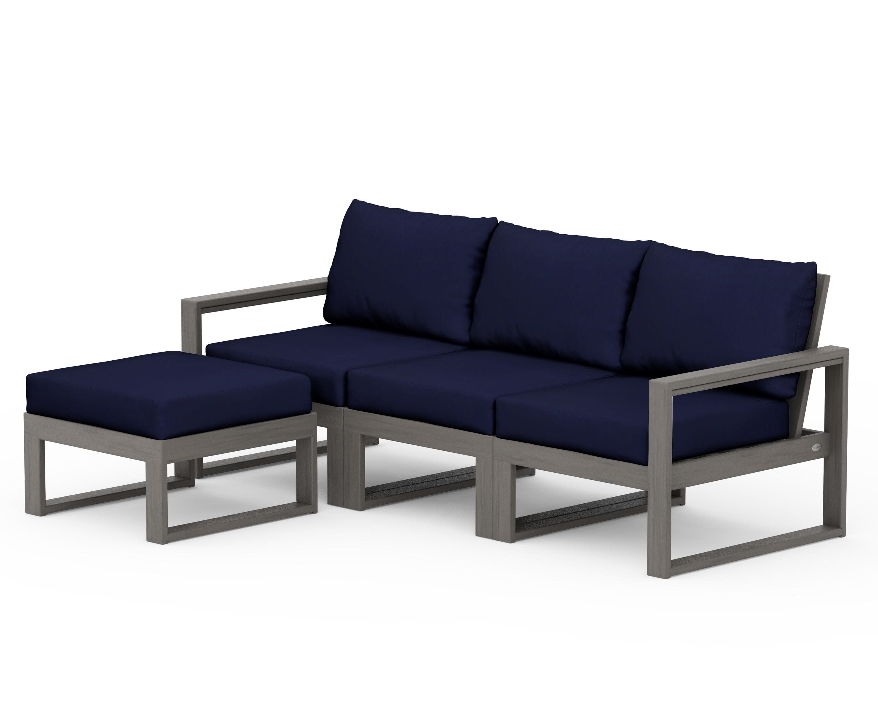 EDGE 4-Piece Modular Deep Seating Set with Ottoman in Driftwood / Navy