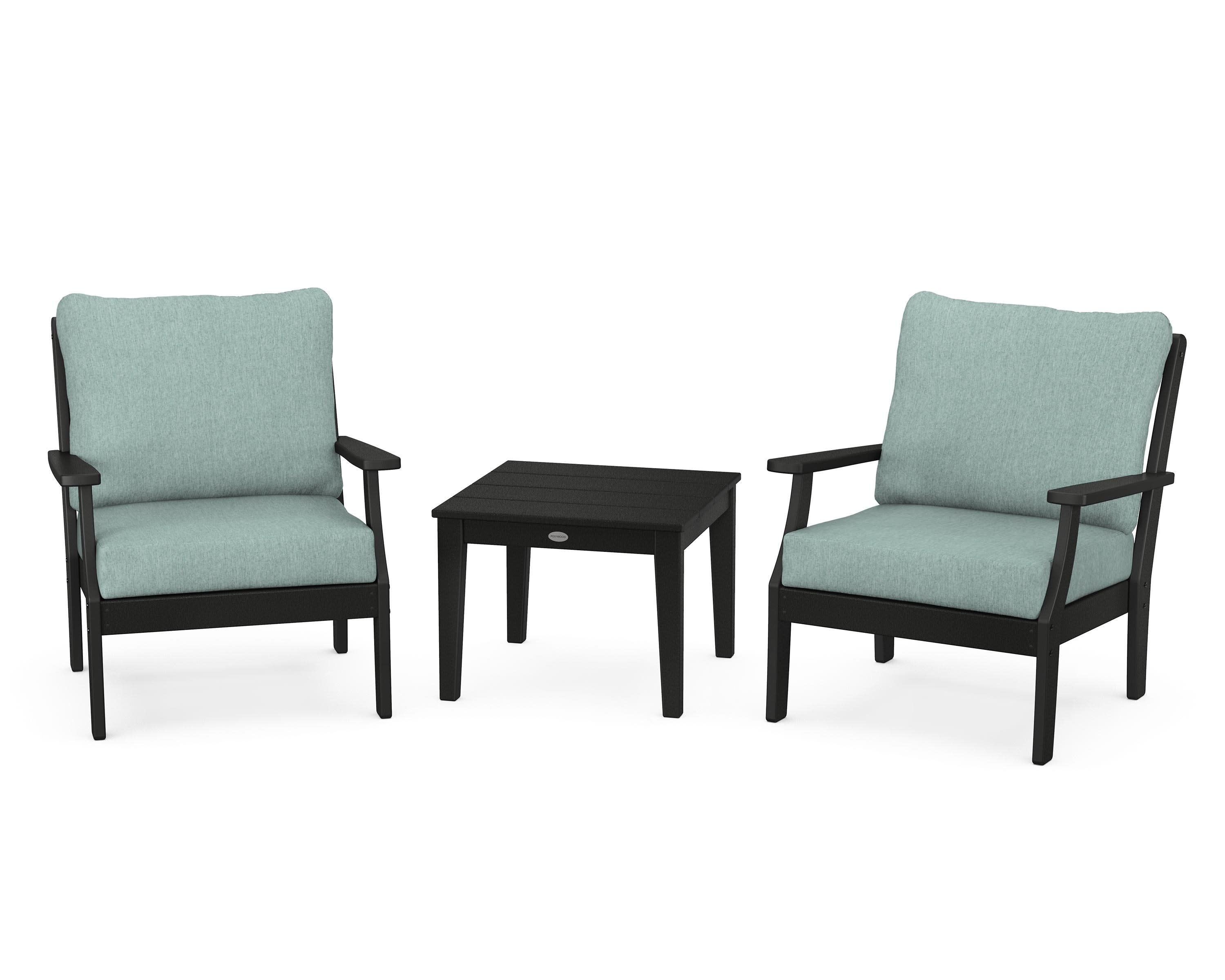 Braxton 3-Piece Deep Seating Set in Black / Glacier Spa