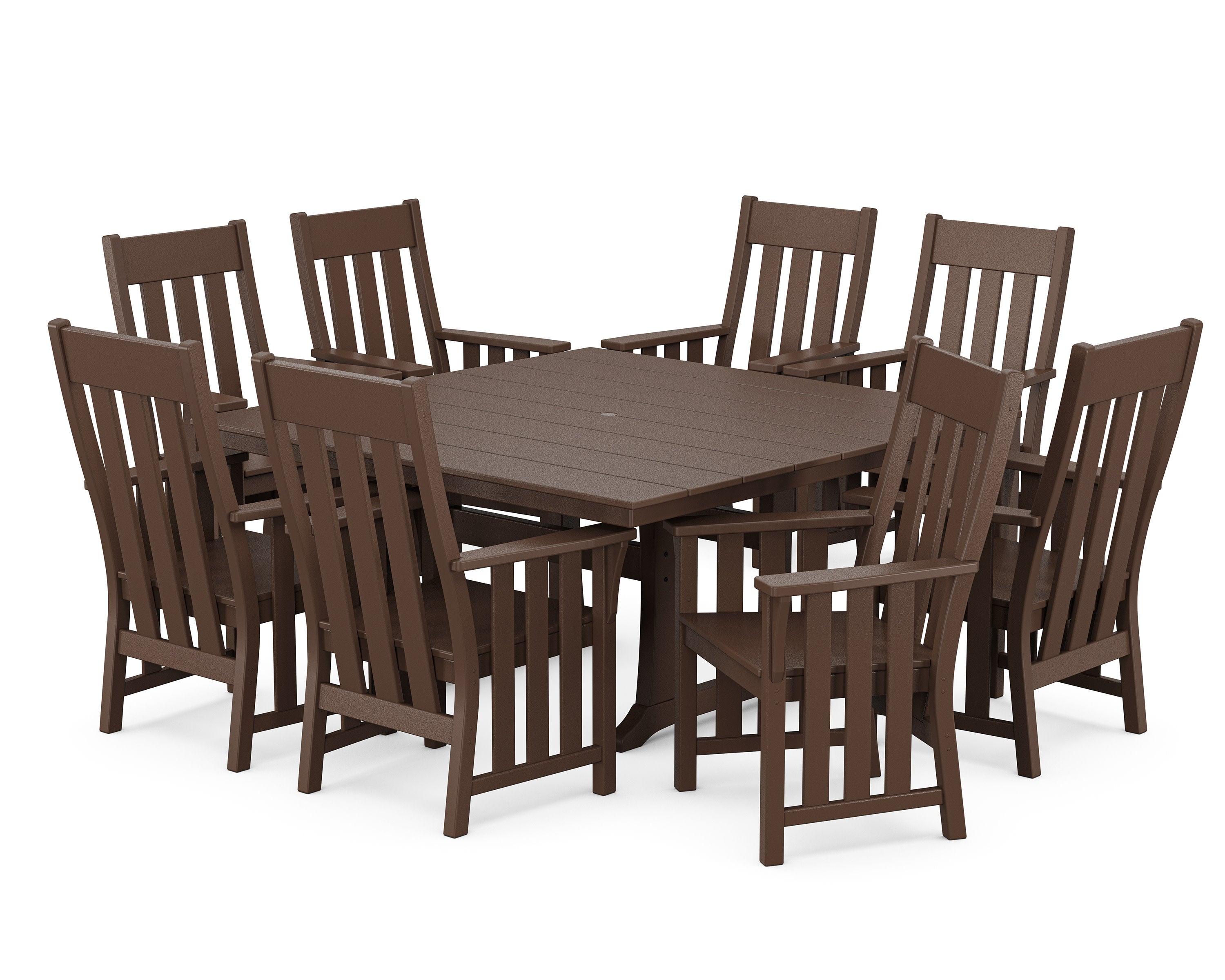 Acadia 9-Piece Square Farmhouse Dining Set with Trestle Legs in Mahogany