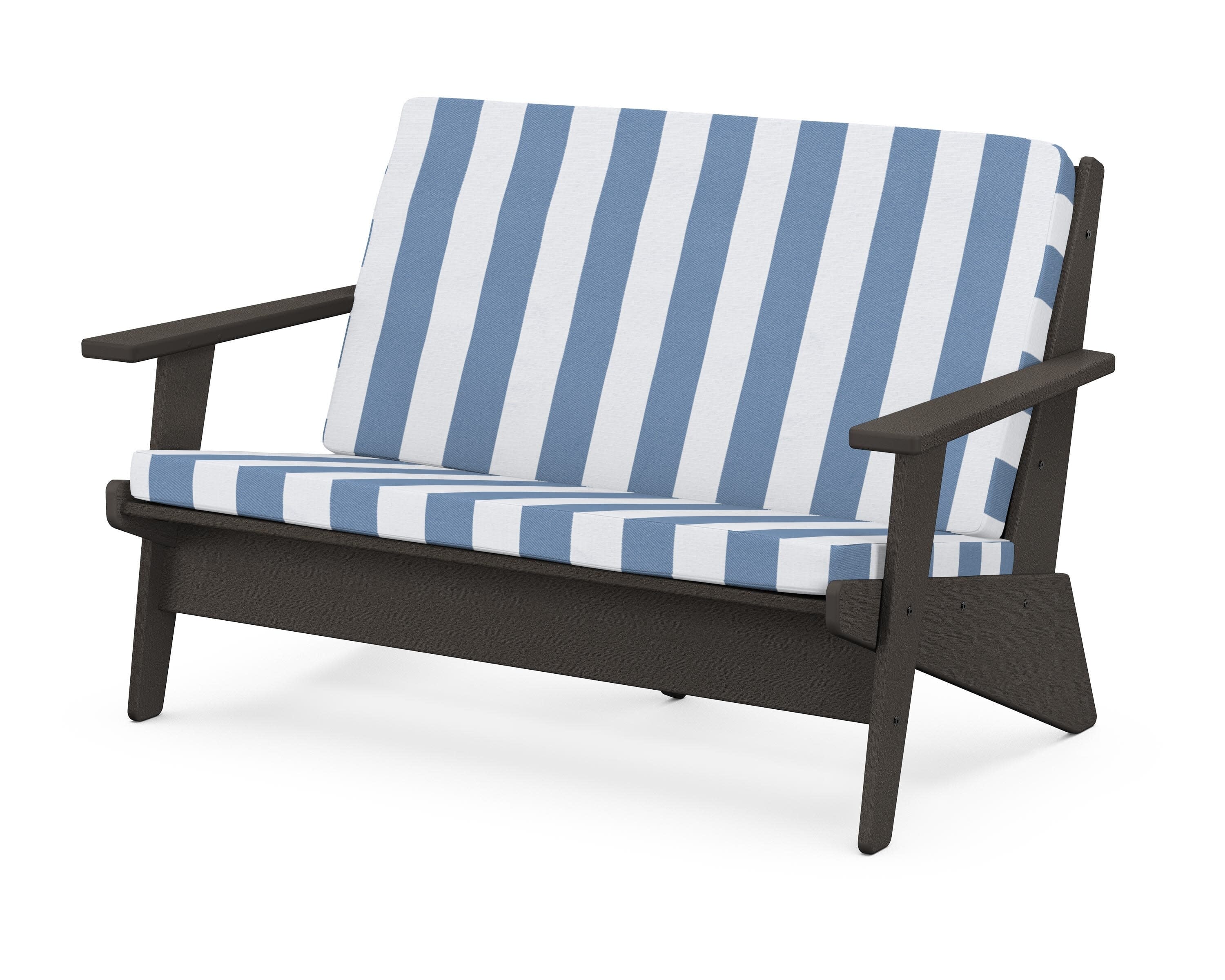 Riviera Modern Lounge Loveseat in Vintage Coffee / Cabana Stripe Sky Blue