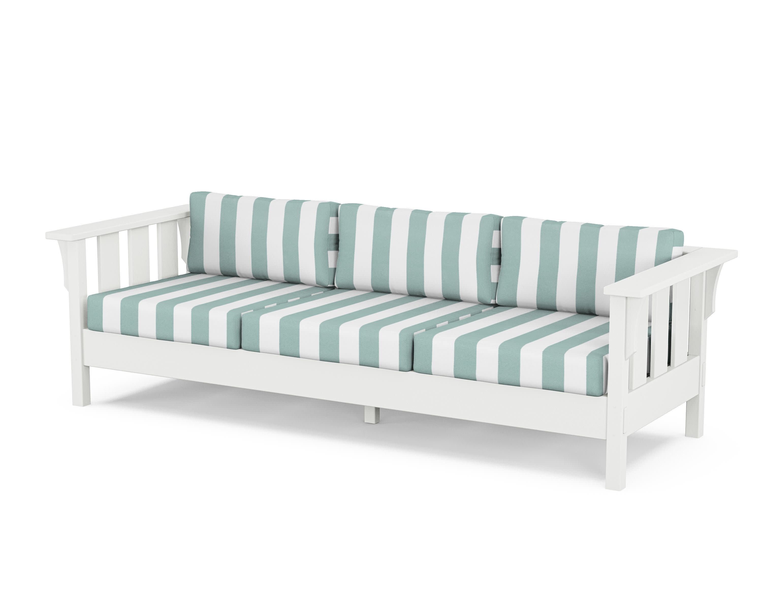 Acadia Deep Seating Sofa in White / Cabana Stripe Glacier Spa