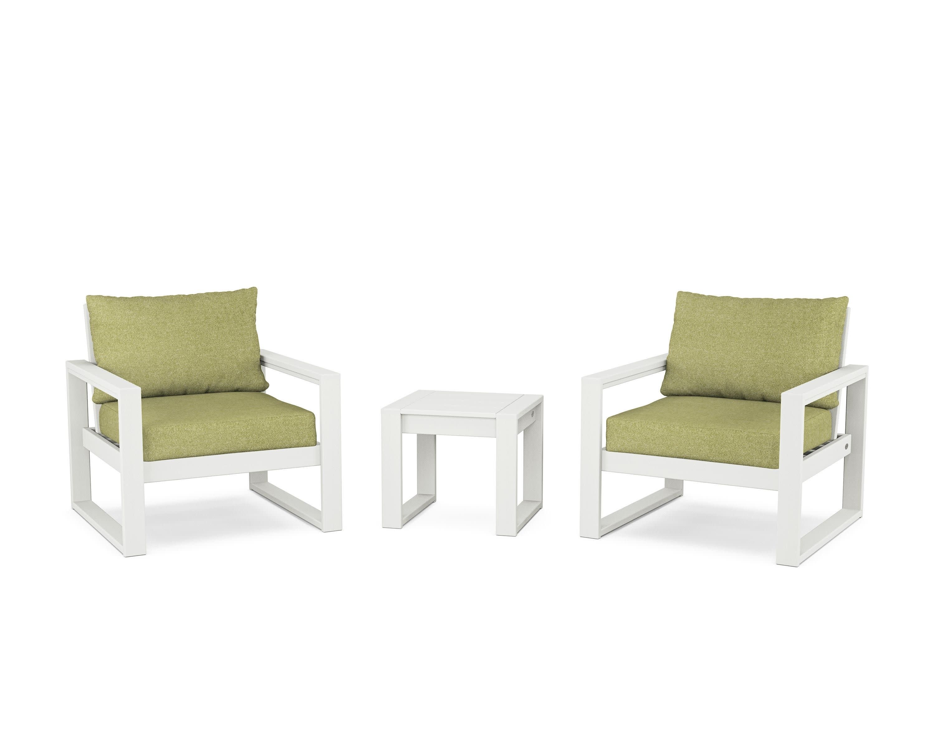 EDGE Sectional 3-Piece Deep Seating Set in Vintage White / Chartreuse Boucle