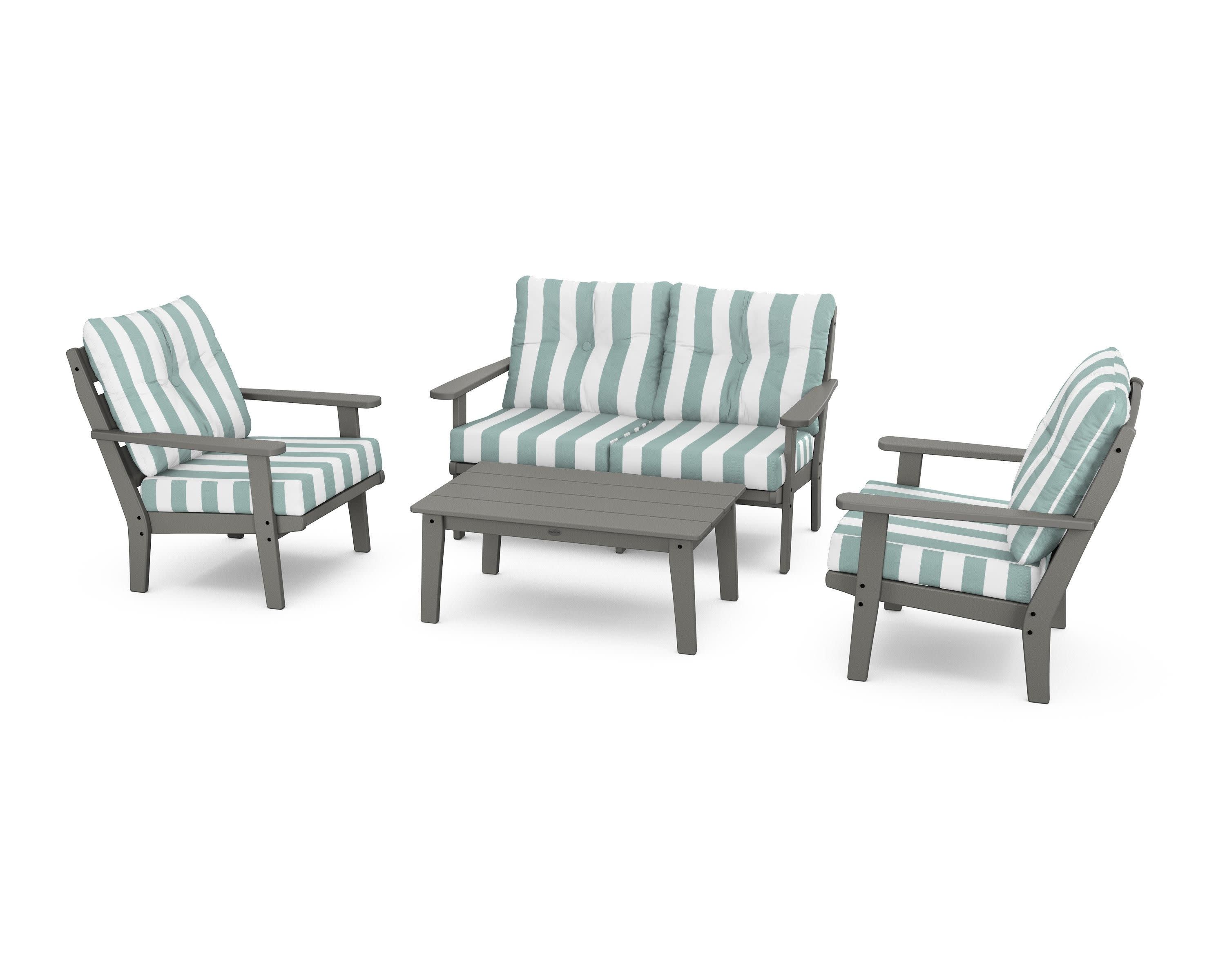 Lakeside 4-Piece Deep Seating Set in Slate Grey / Cabana Stripe Glacier Spa