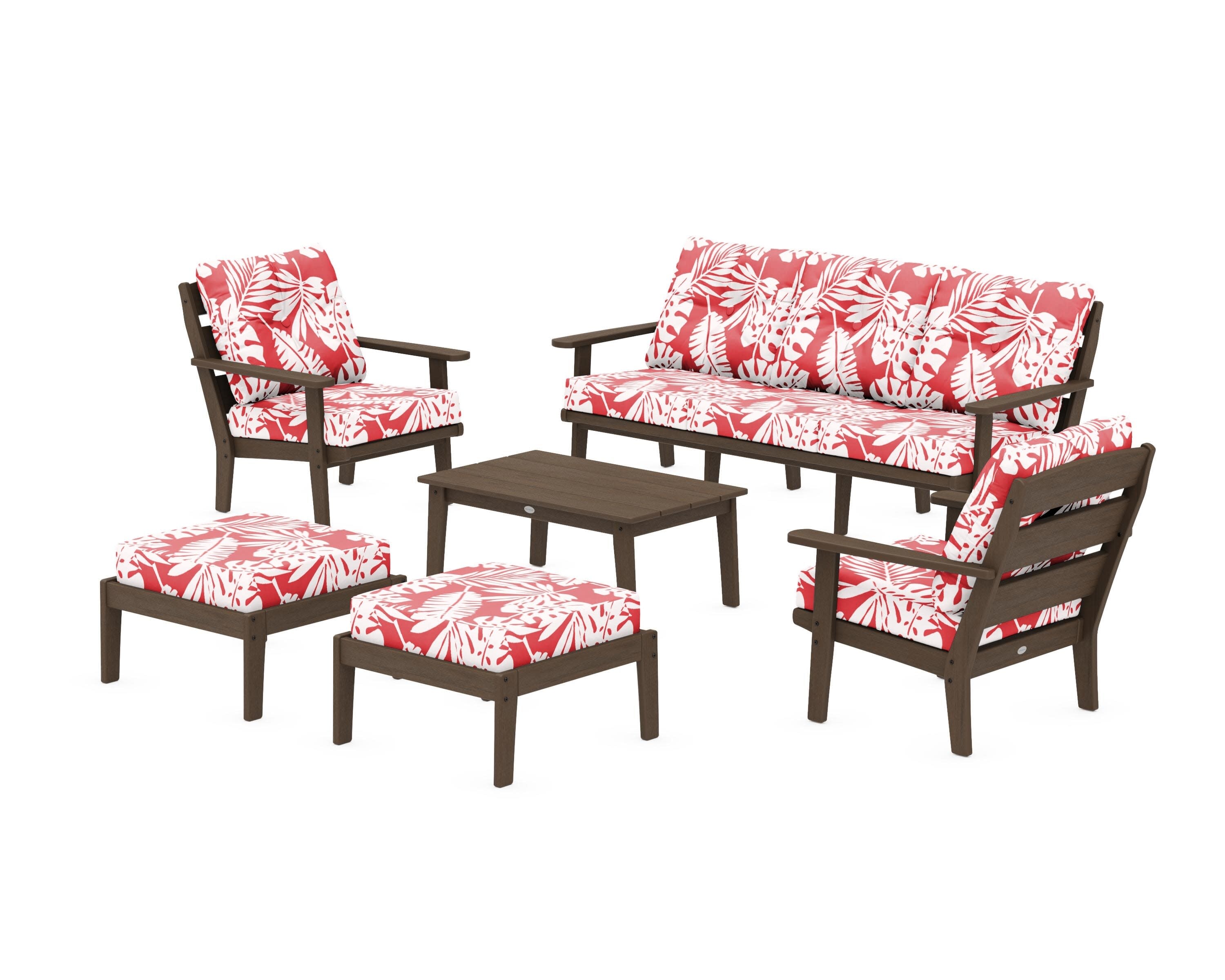 Lakeside 6-Piece Lounge Sofa Set in Kona / Leaf Crimson