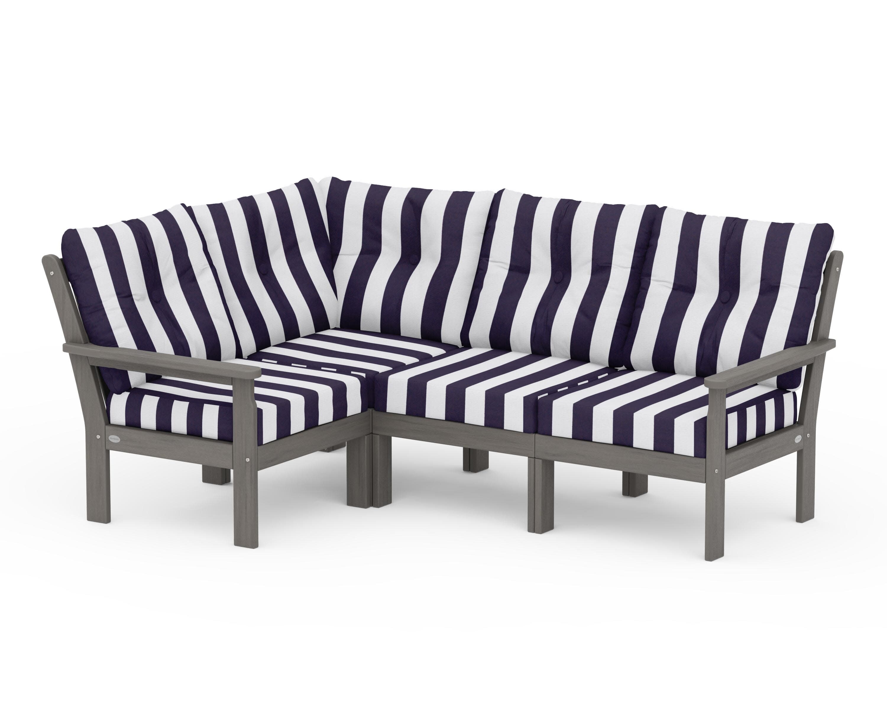 Vineyard 4-Piece Sectional in Driftwood / Cabana Stripe Navy