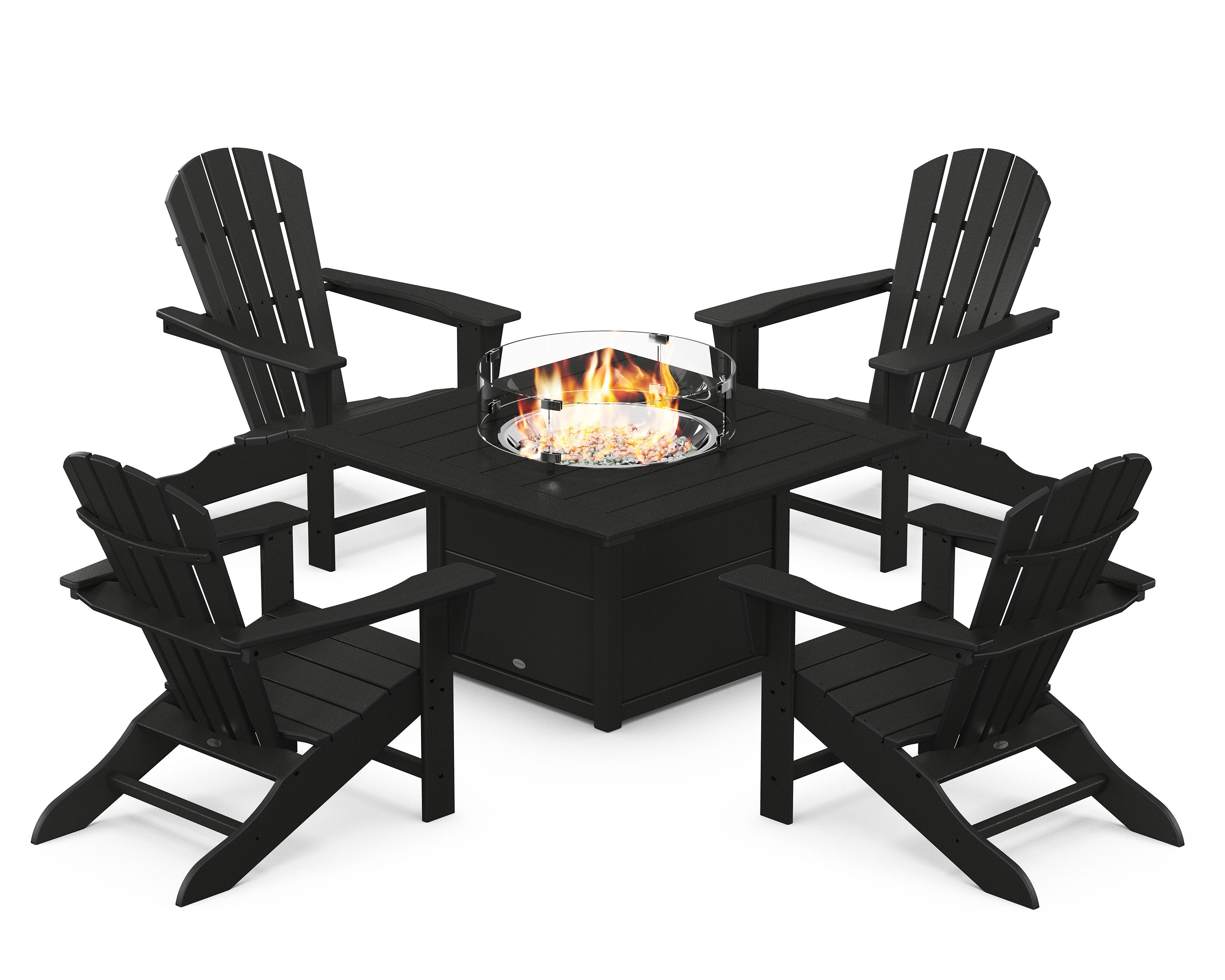 Palm Coast 5-Piece Adirondack Chair Conversation Set with Fire Pit Table in Black