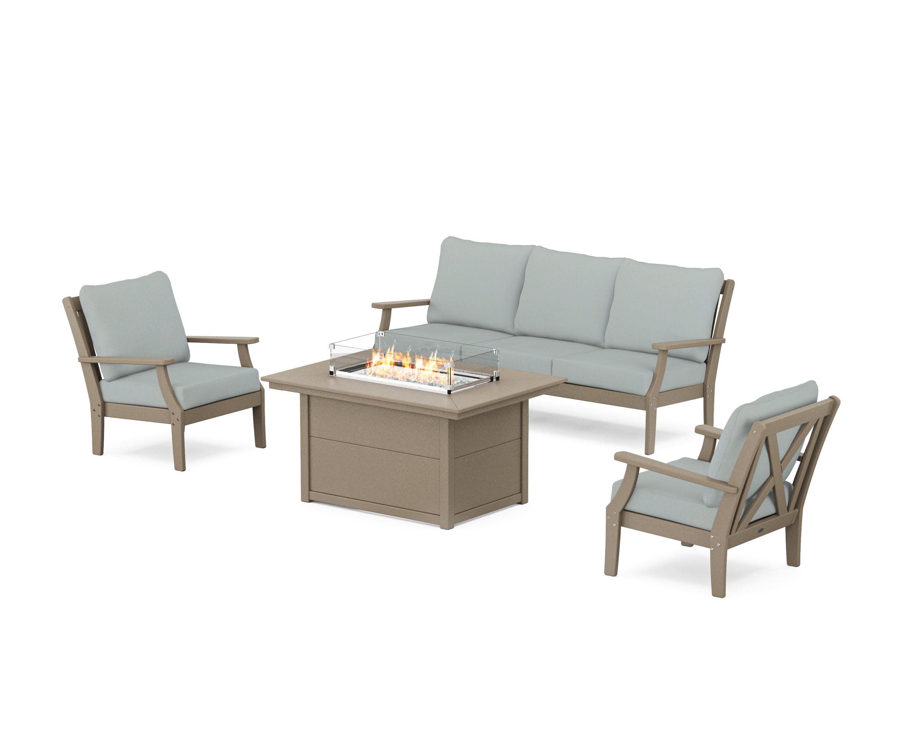 Braxton Deep Seating Fire Pit Table Set in Vintage Sahara / Spa