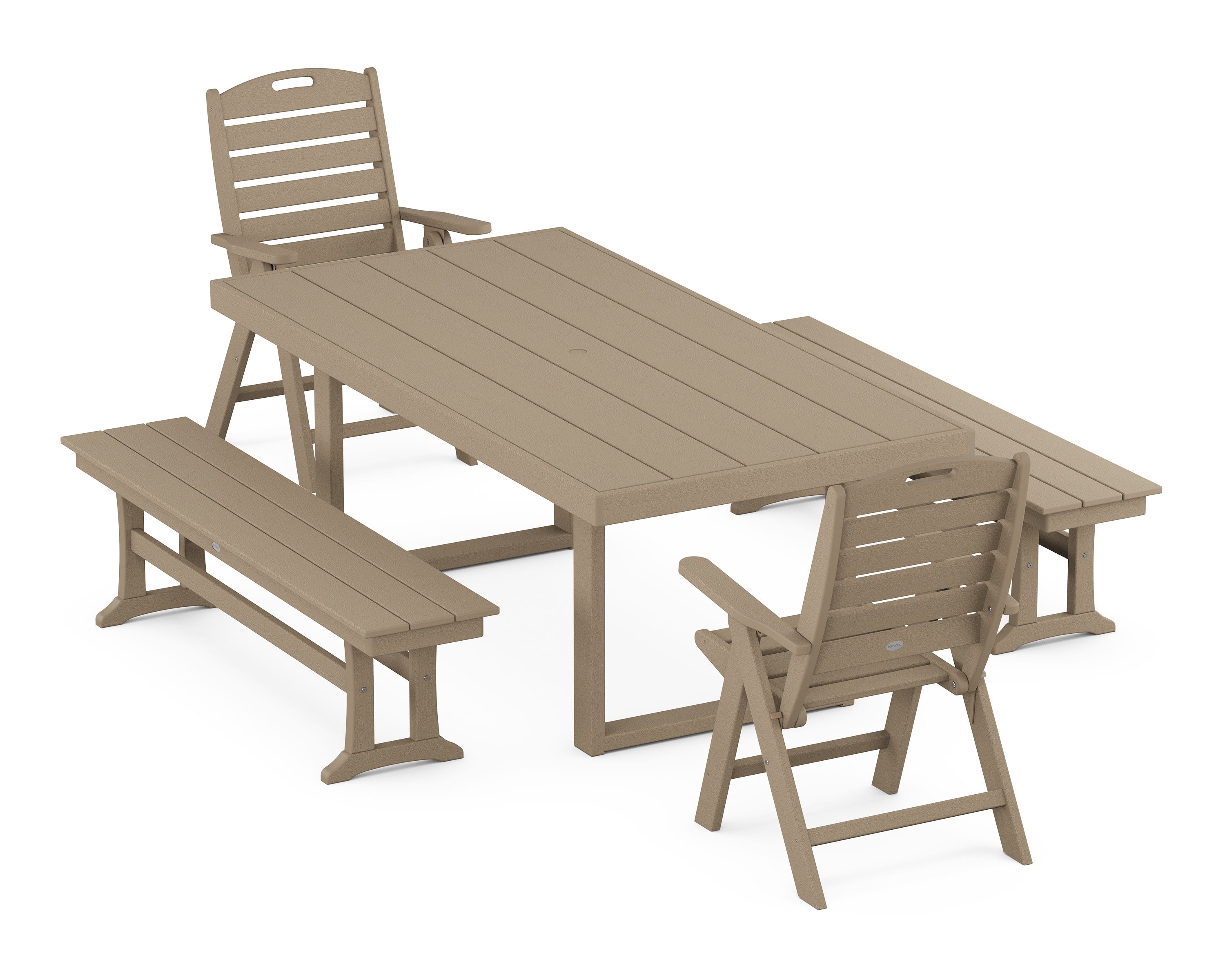 Nautical Folding Highback 5-Piece Dining Set with Trestle Legs in Vintage Sahara