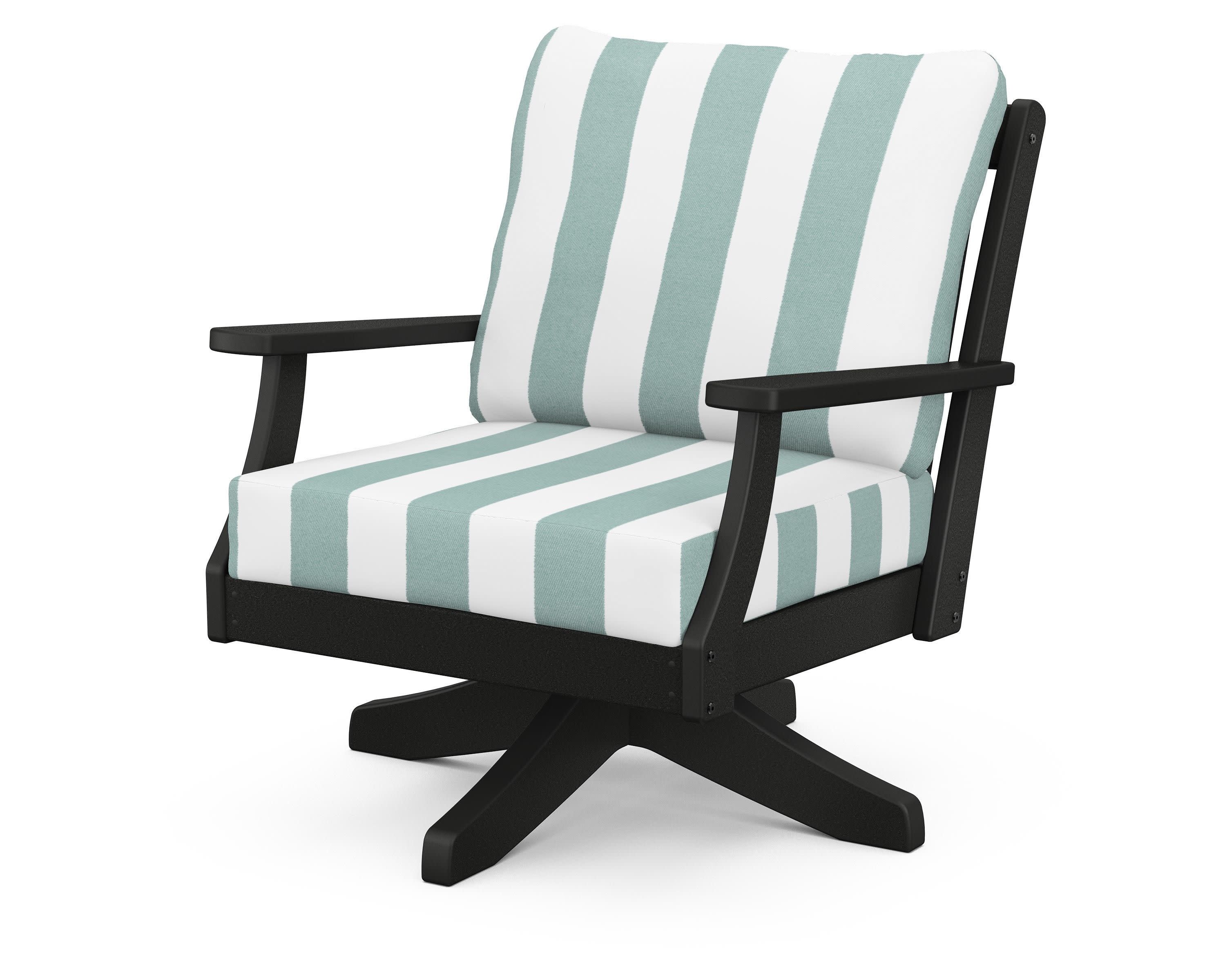 Braxton Deep Seating Swivel Chair in Black / Cabana Stripe Glacier Spa