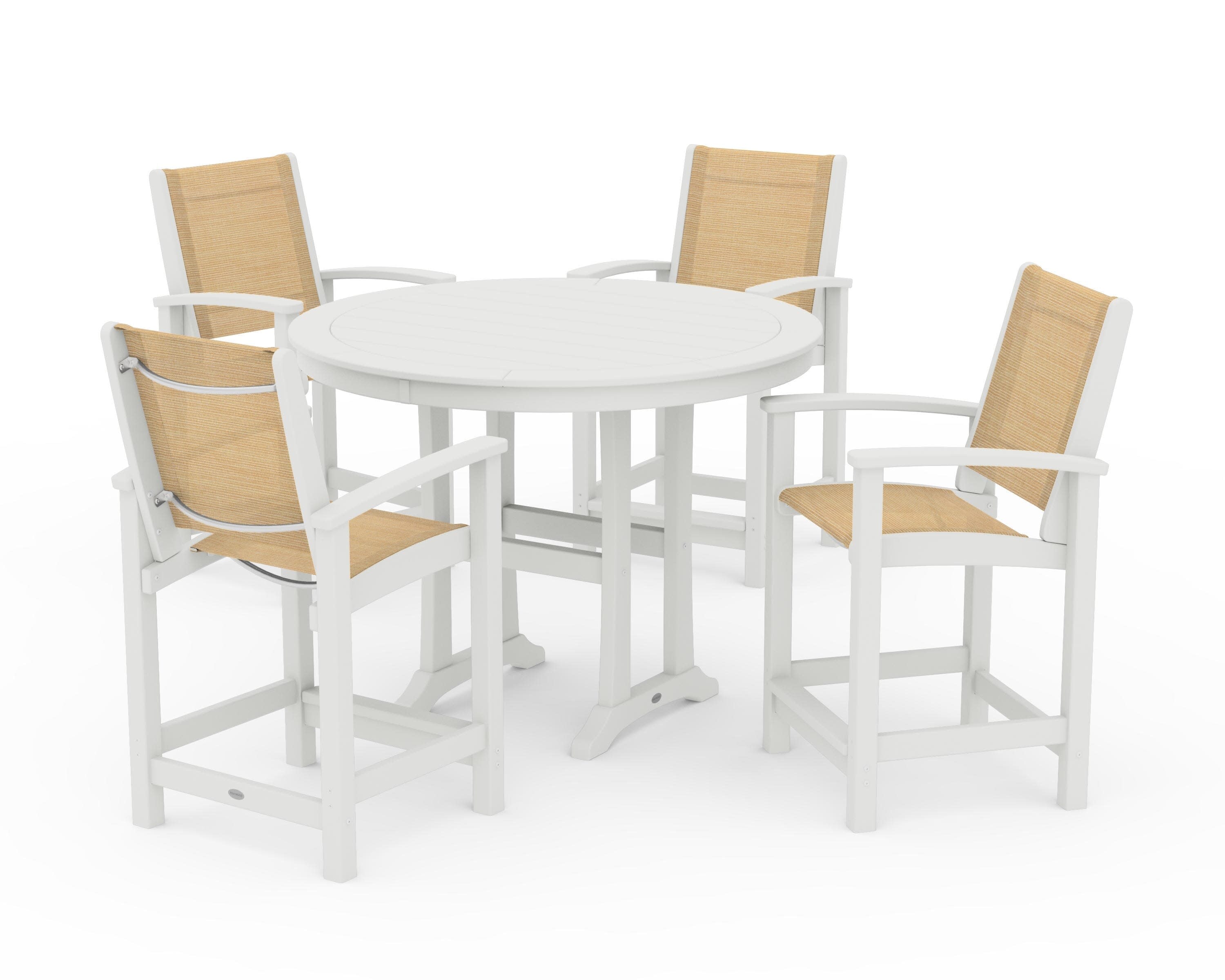 Coastal 5-Piece Counter Set in Vintage White / Dupioni Apricot Sling