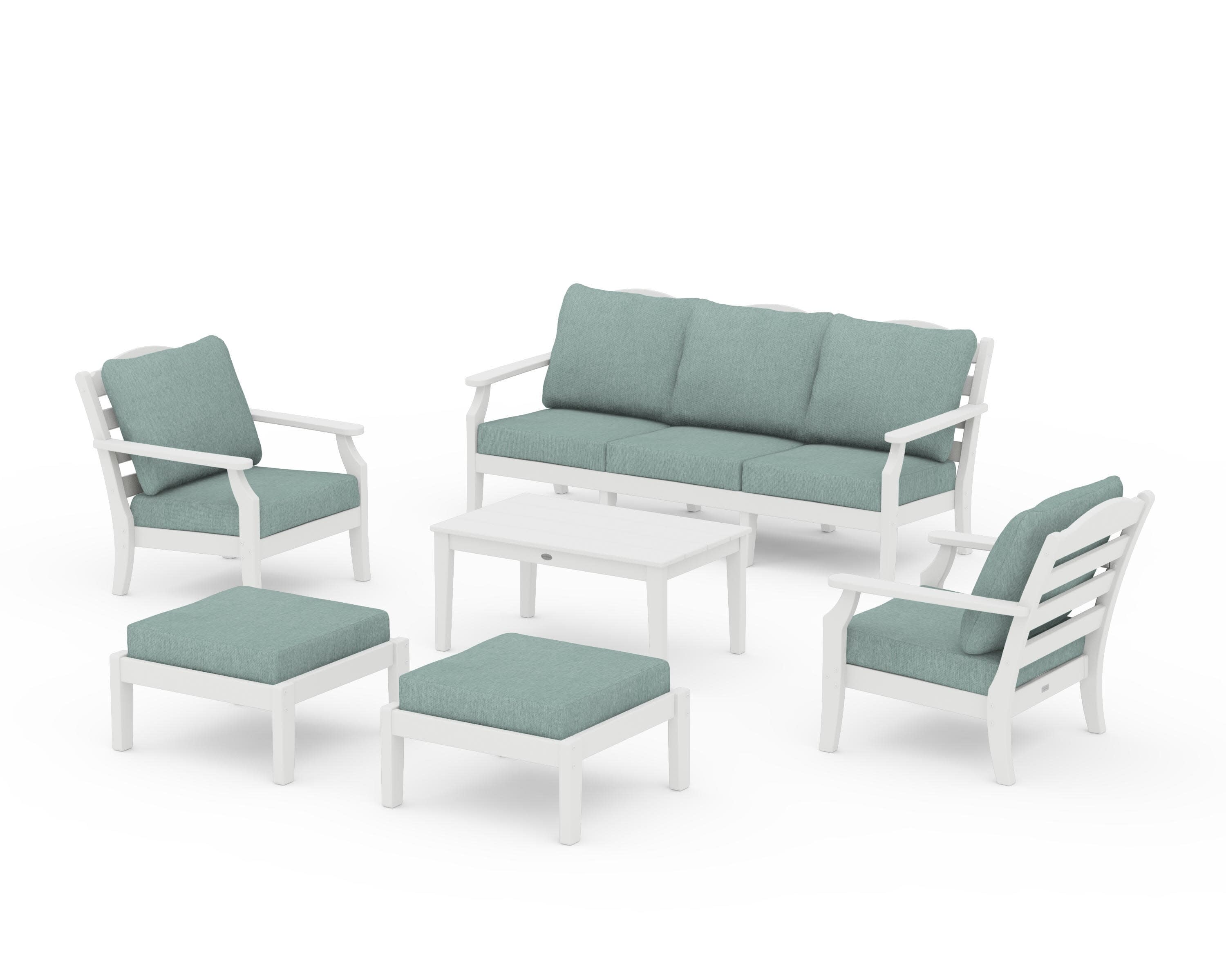 Savannah 6-Piece Lounge Sofa Set in Vintage White / Glacier Spa