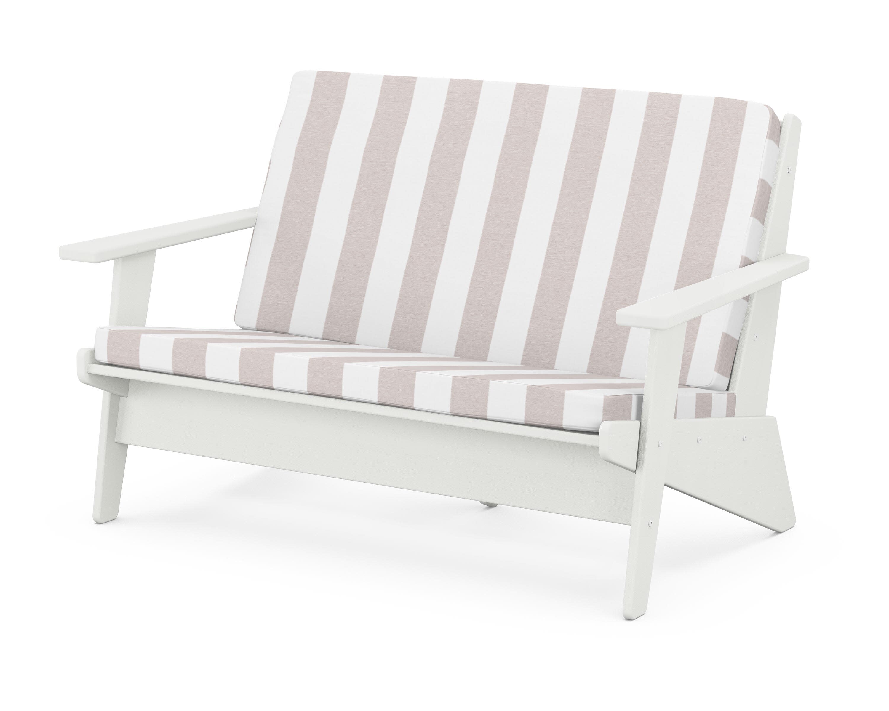 Riviera Modern Lounge Loveseat in Vintage White / Cabana Stripe Dune Burlap