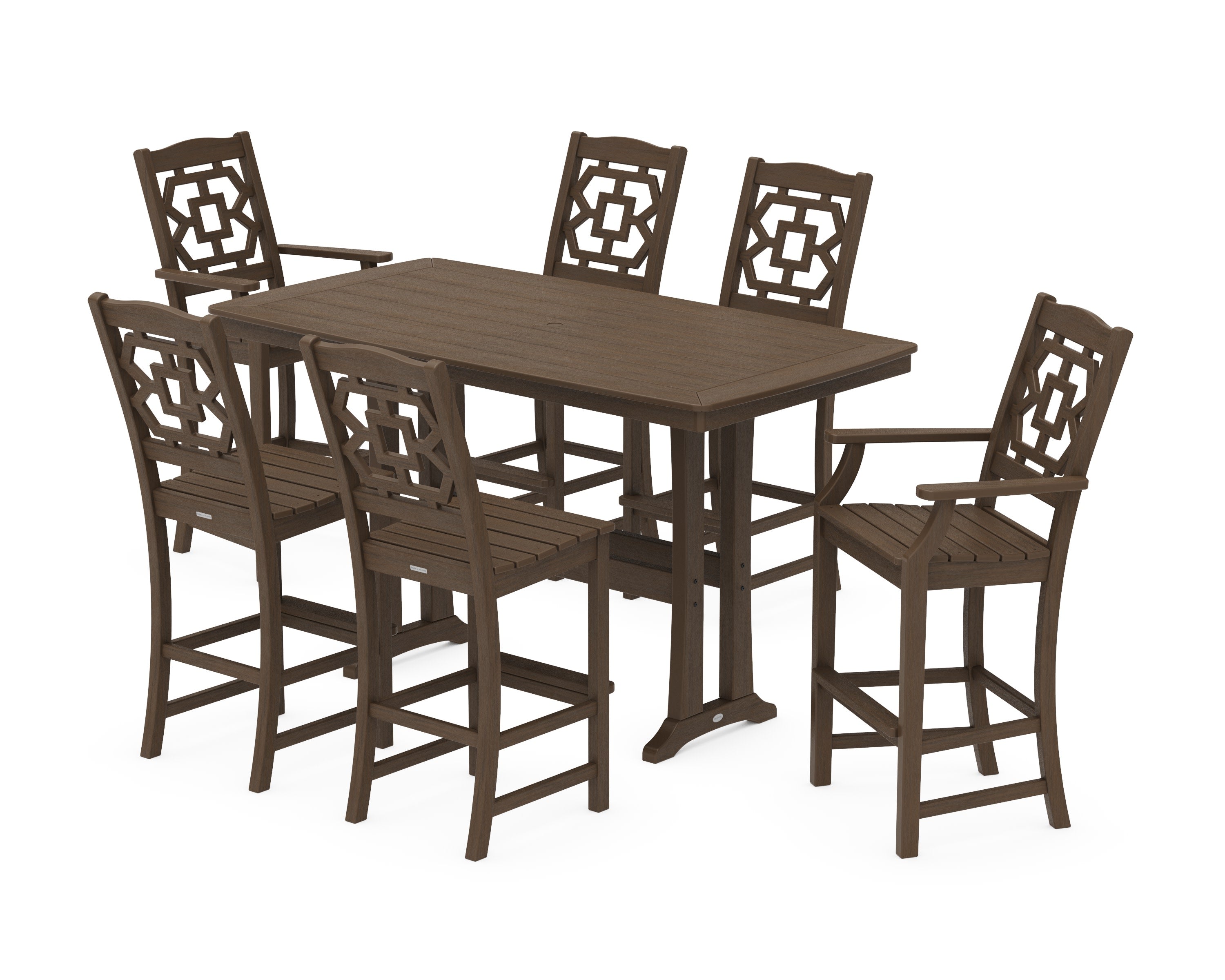 Chinoiserie 7-Piece Bar Set with Trestle Legs in Kona