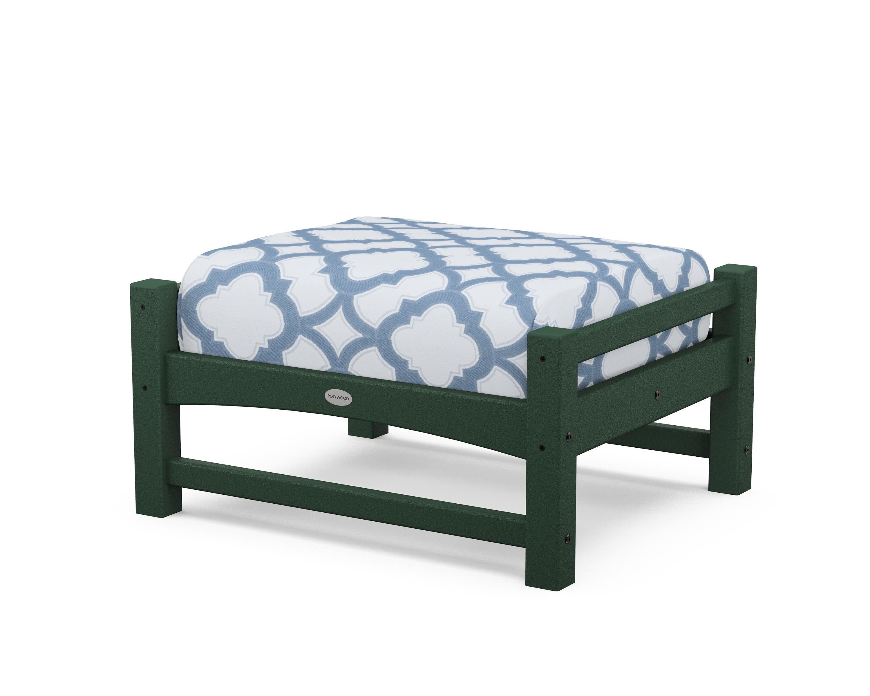 Club Ottoman in Green / Trellis Sky Blue