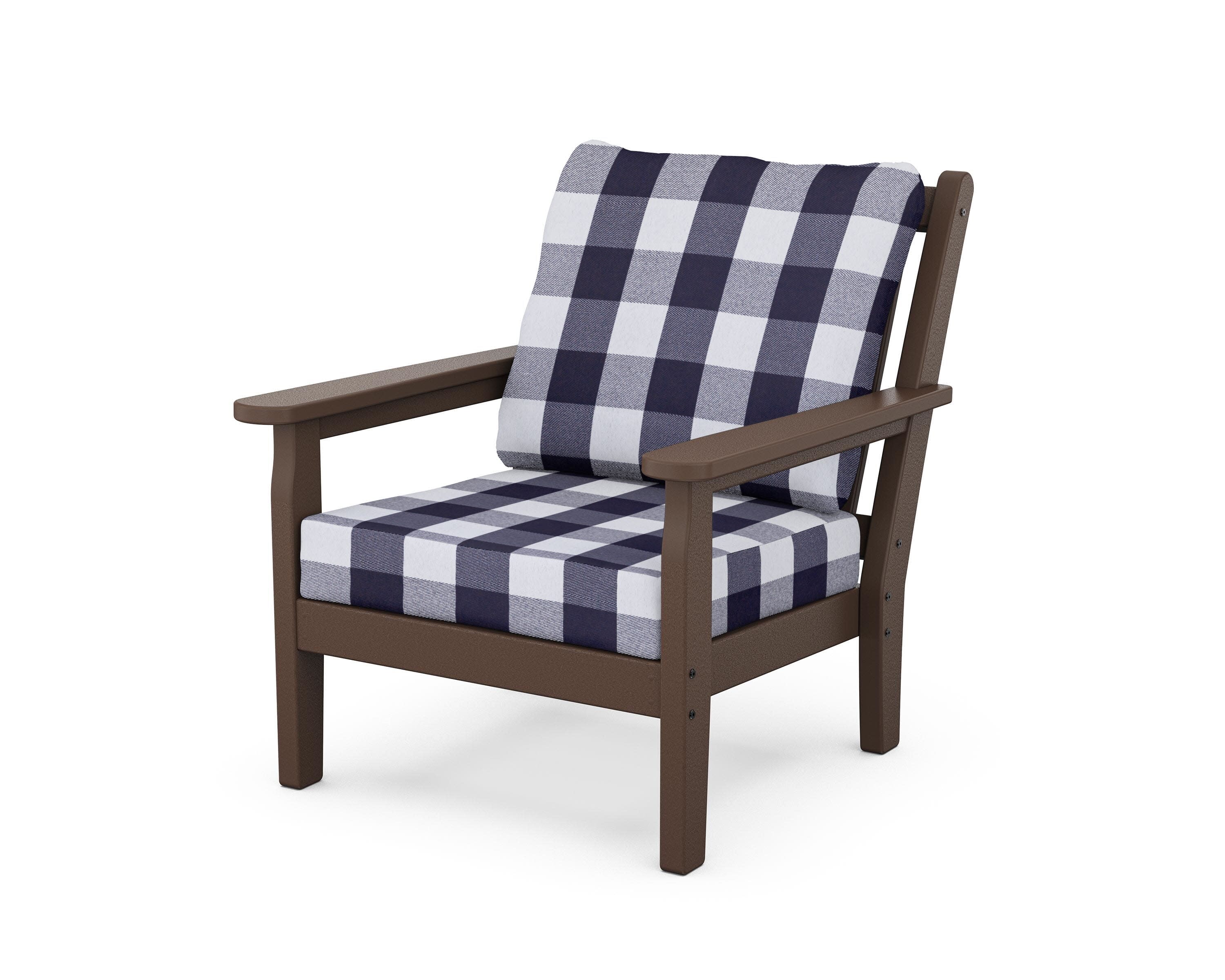 Chippendale Deep Seating Chair in Mahogany / Buffalo Plaid Navy