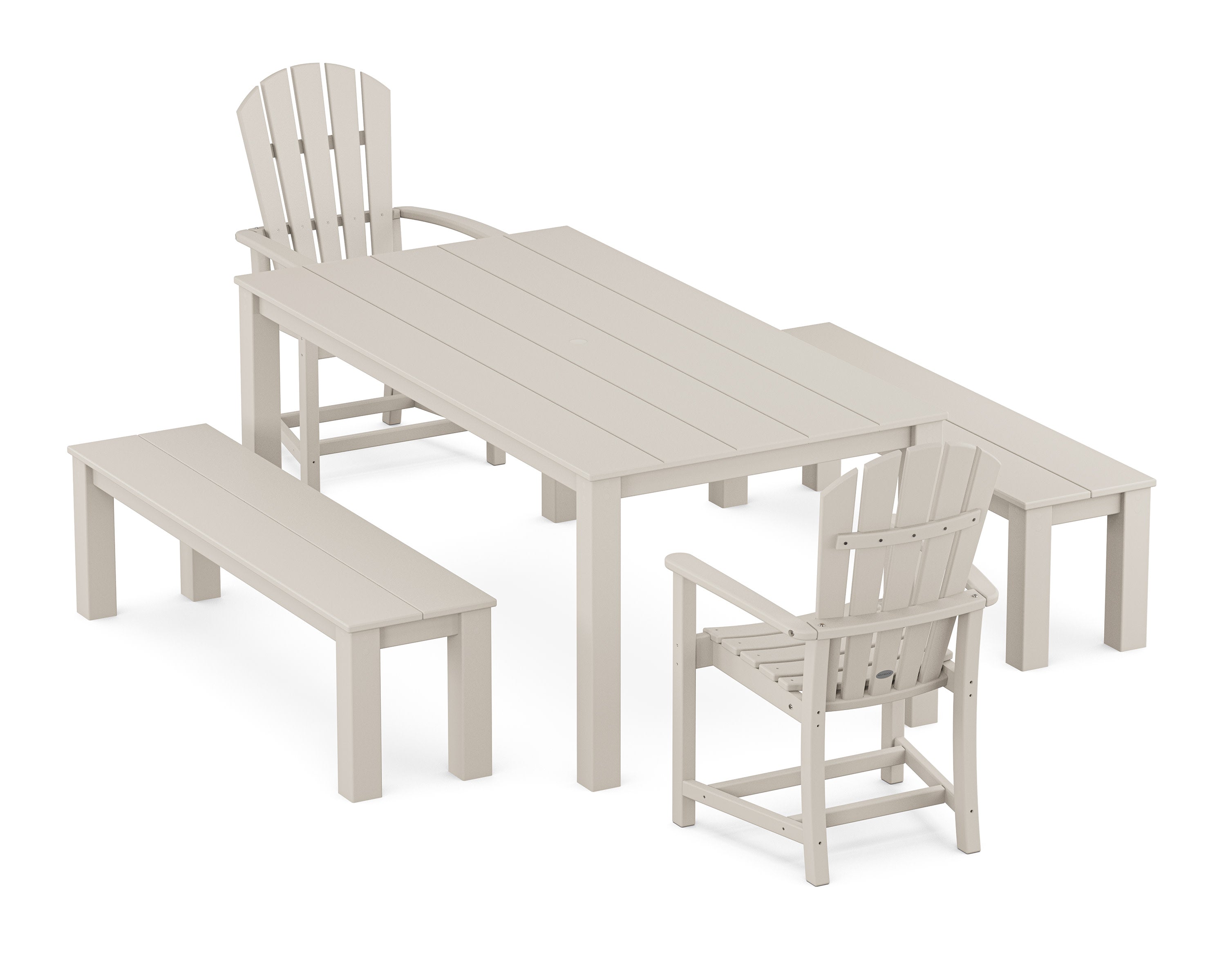 Palm Coast 5-Piece Parsons Dining Set with Benches in Sand