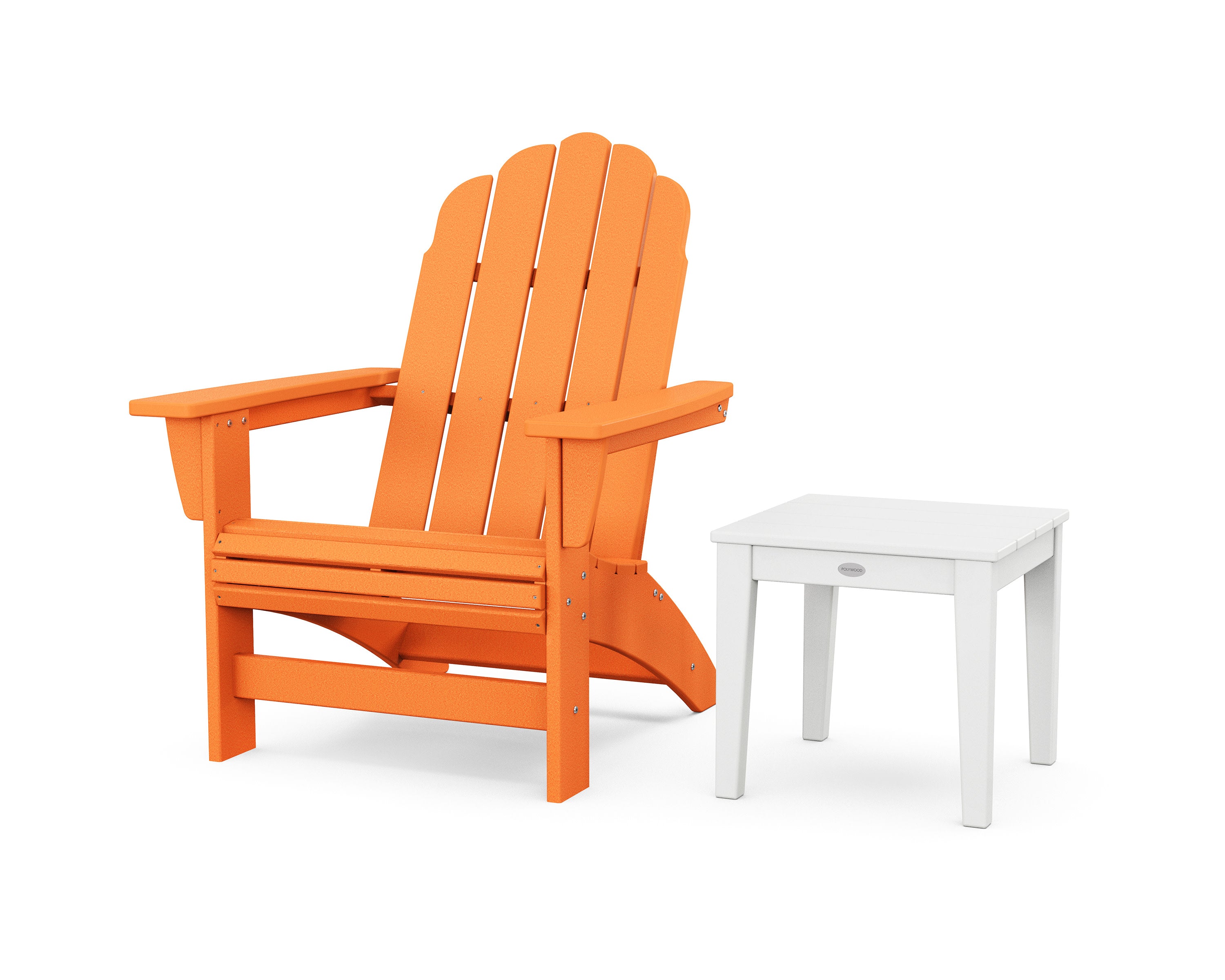 Vineyard Grand Adirondack Chair with Side Table in Tangerine / White