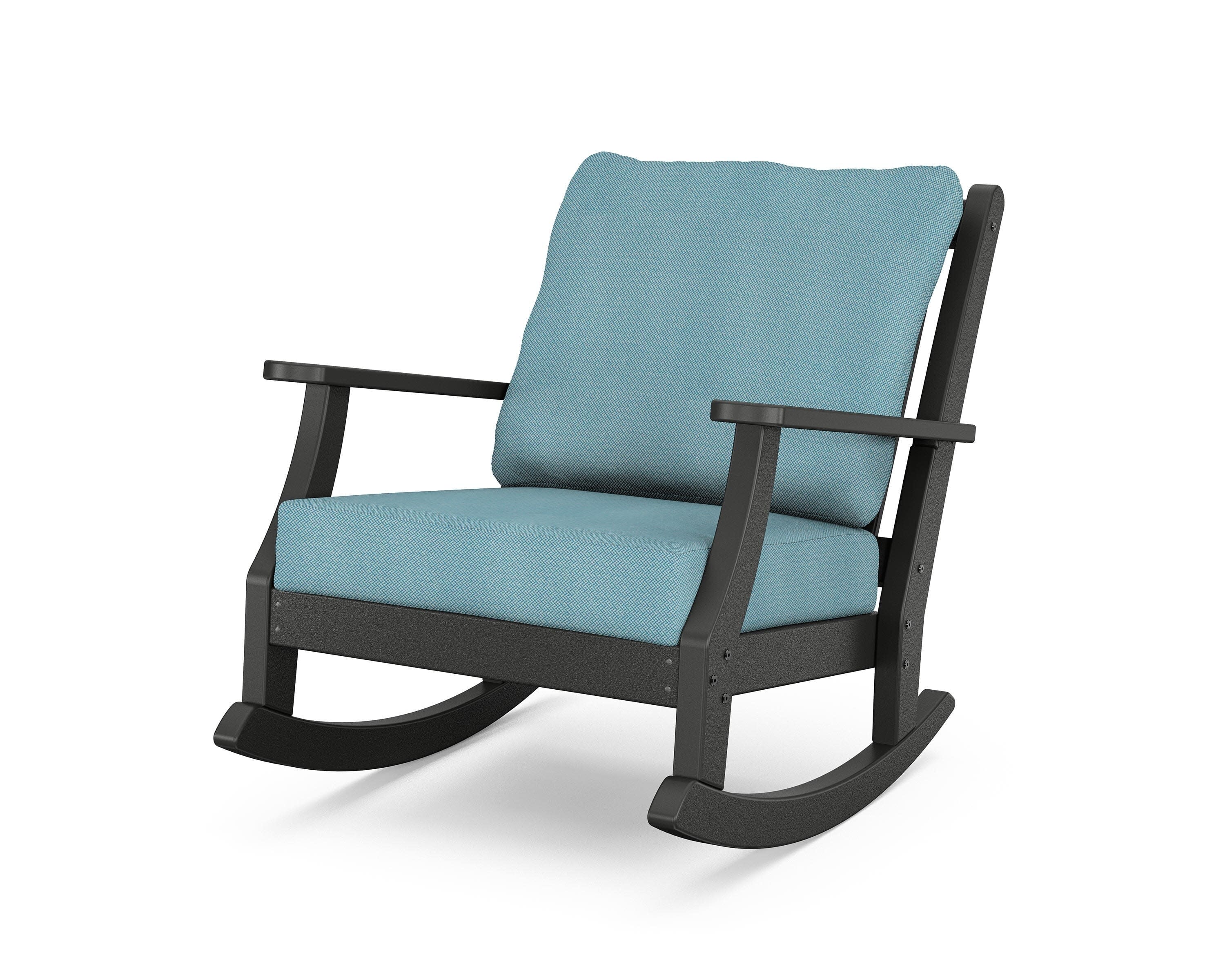 Wovendale Deep Seating Rocking Chair in Black / Lattice Sky Blue
