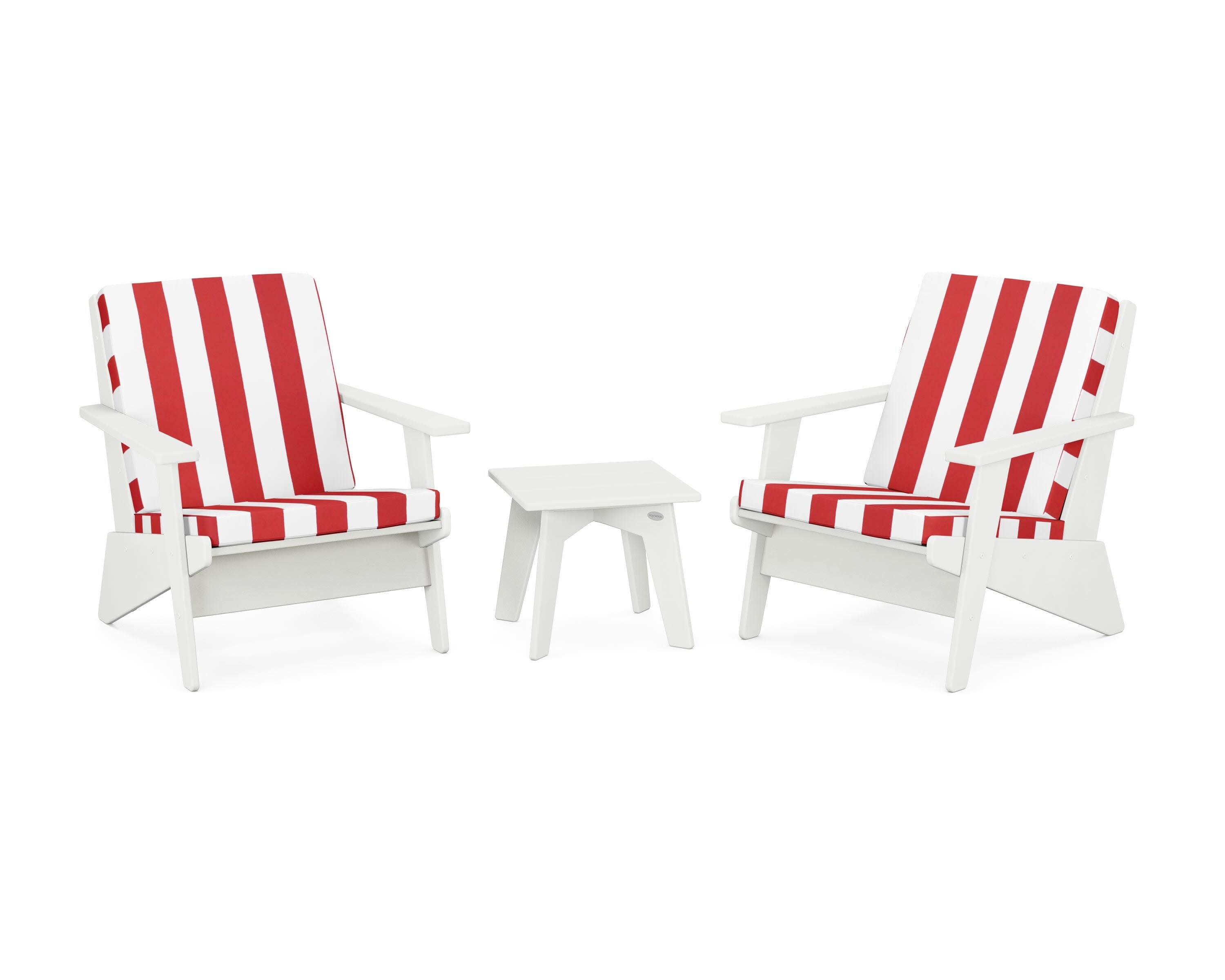 Riviera Modern Lounge 3-Piece Set in Vintage White / Cabana Stripe Crimson