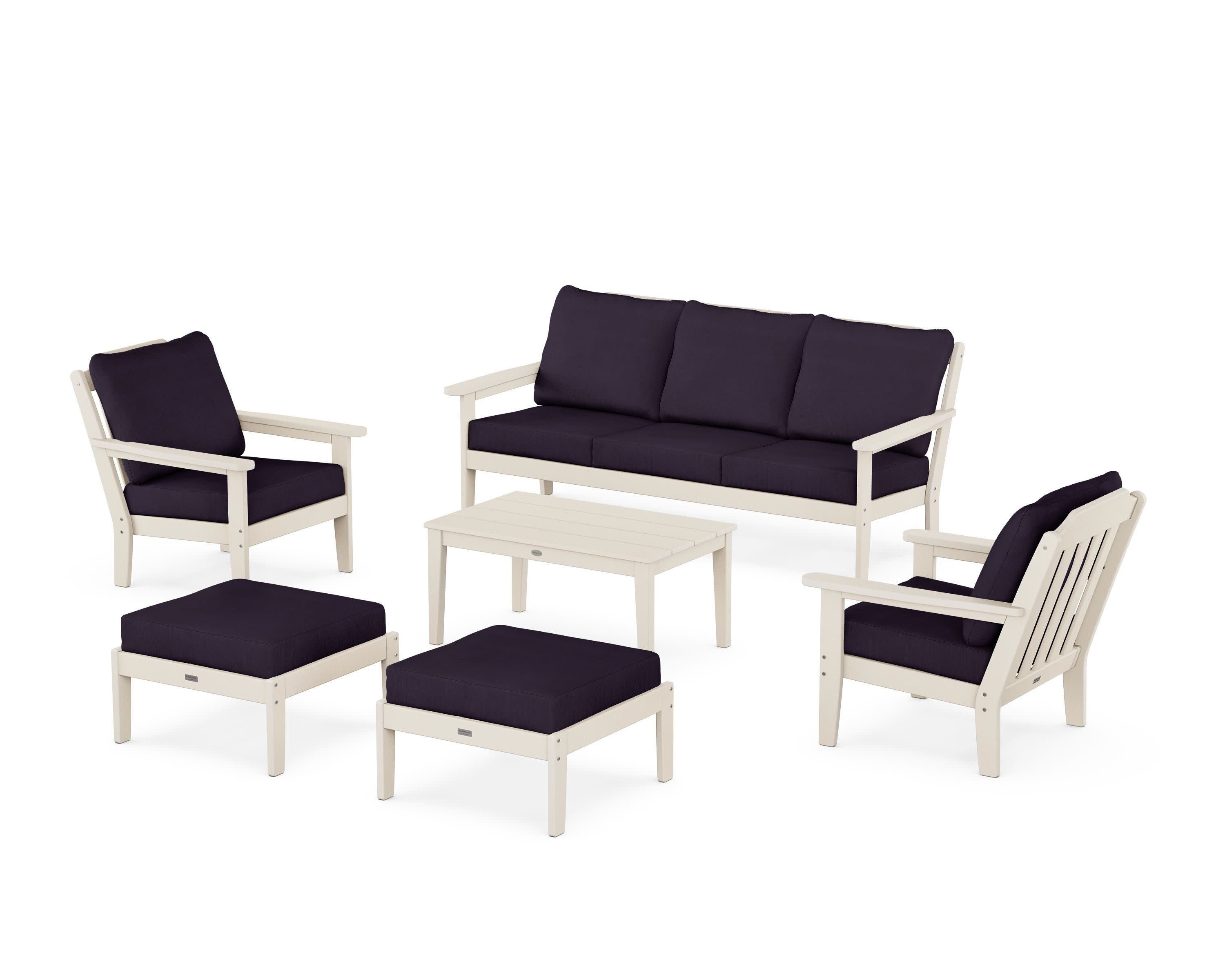Cottage 6-Piece Lounge Sofa Set in Sand / Navy Linen