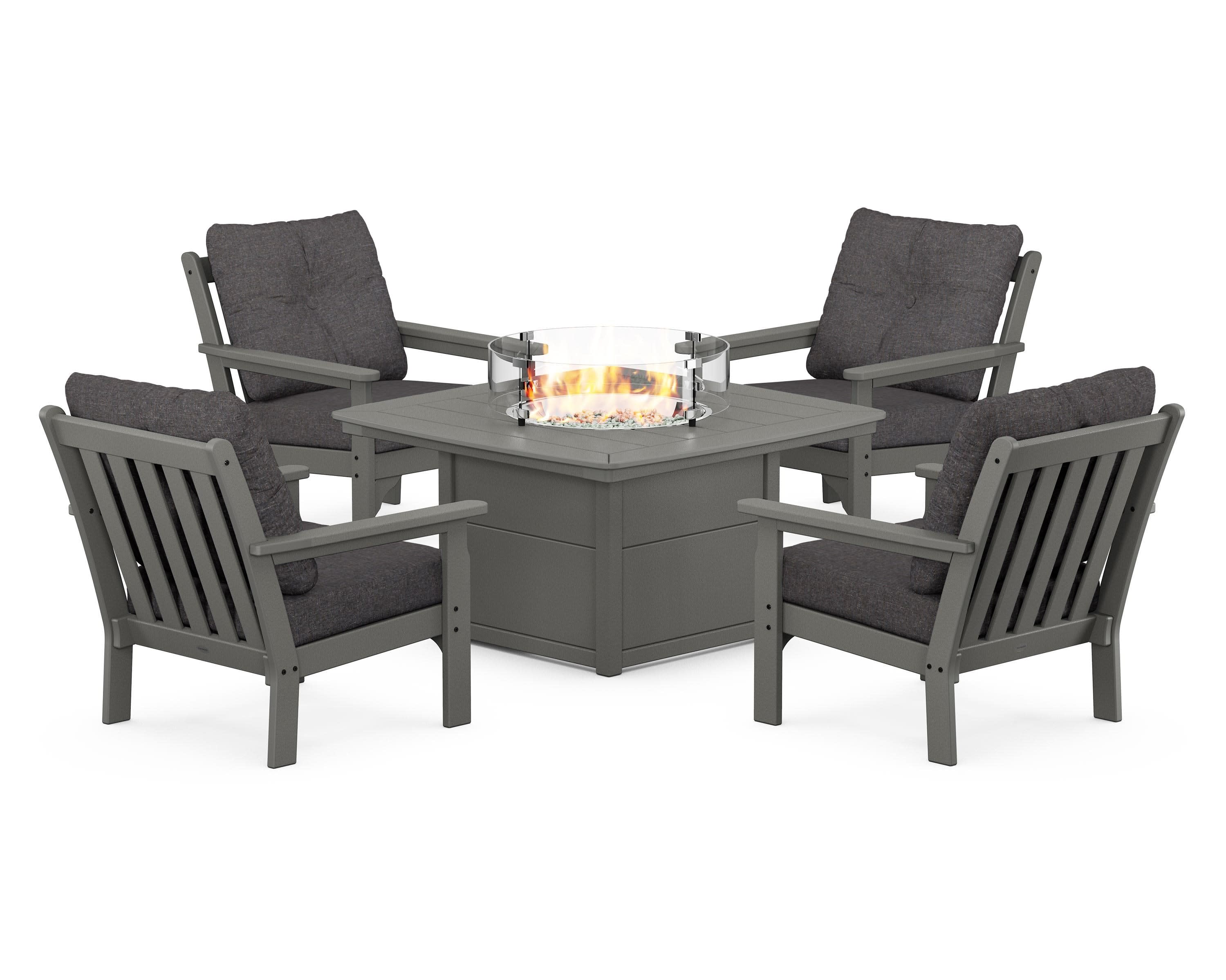Vineyard 5-Piece Conversation Set with Fire Pit Table in Slate Grey / Ash Charcoal