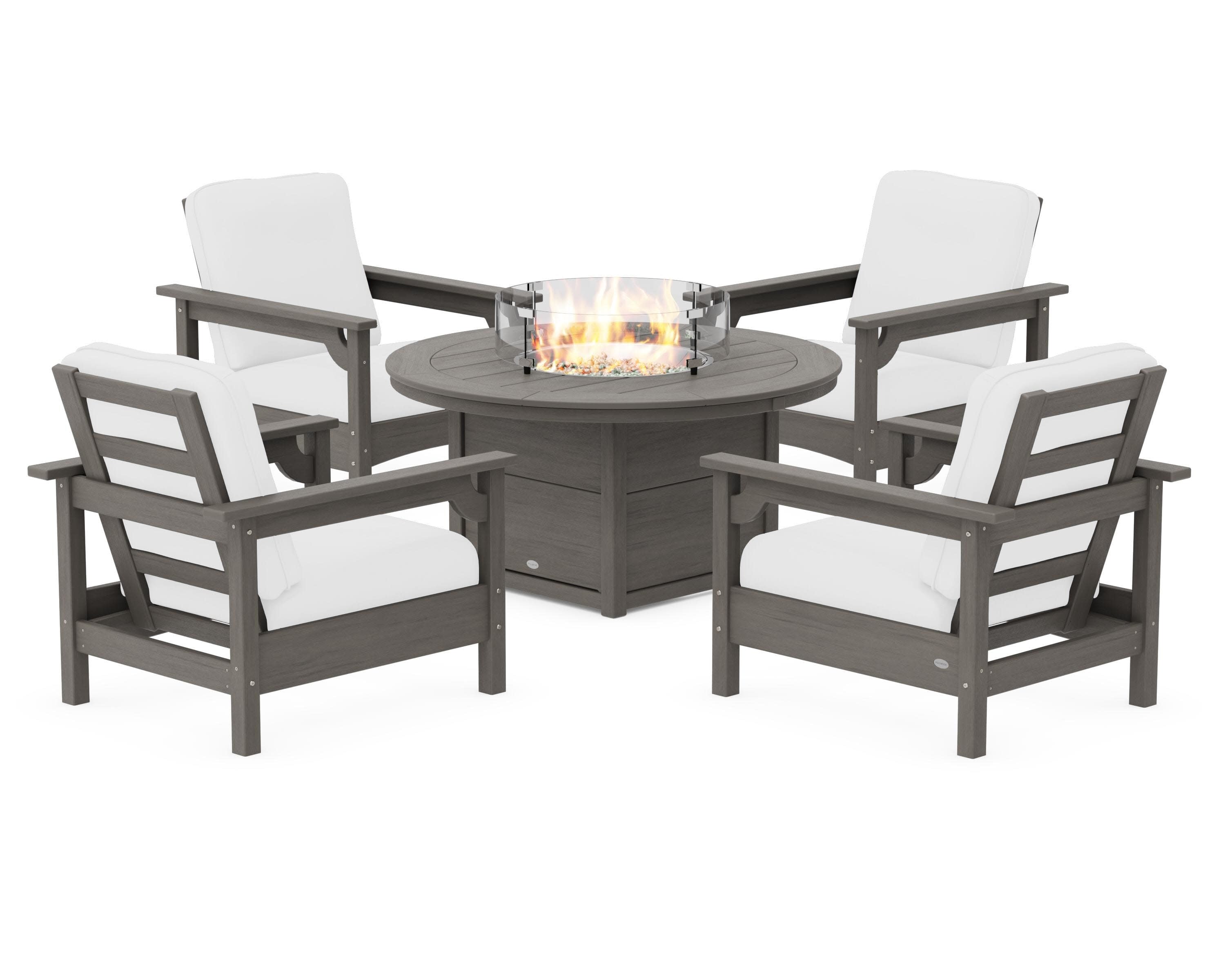 Club 5-Piece Conversation Set with Fire Pit Table in Driftwood / Natural