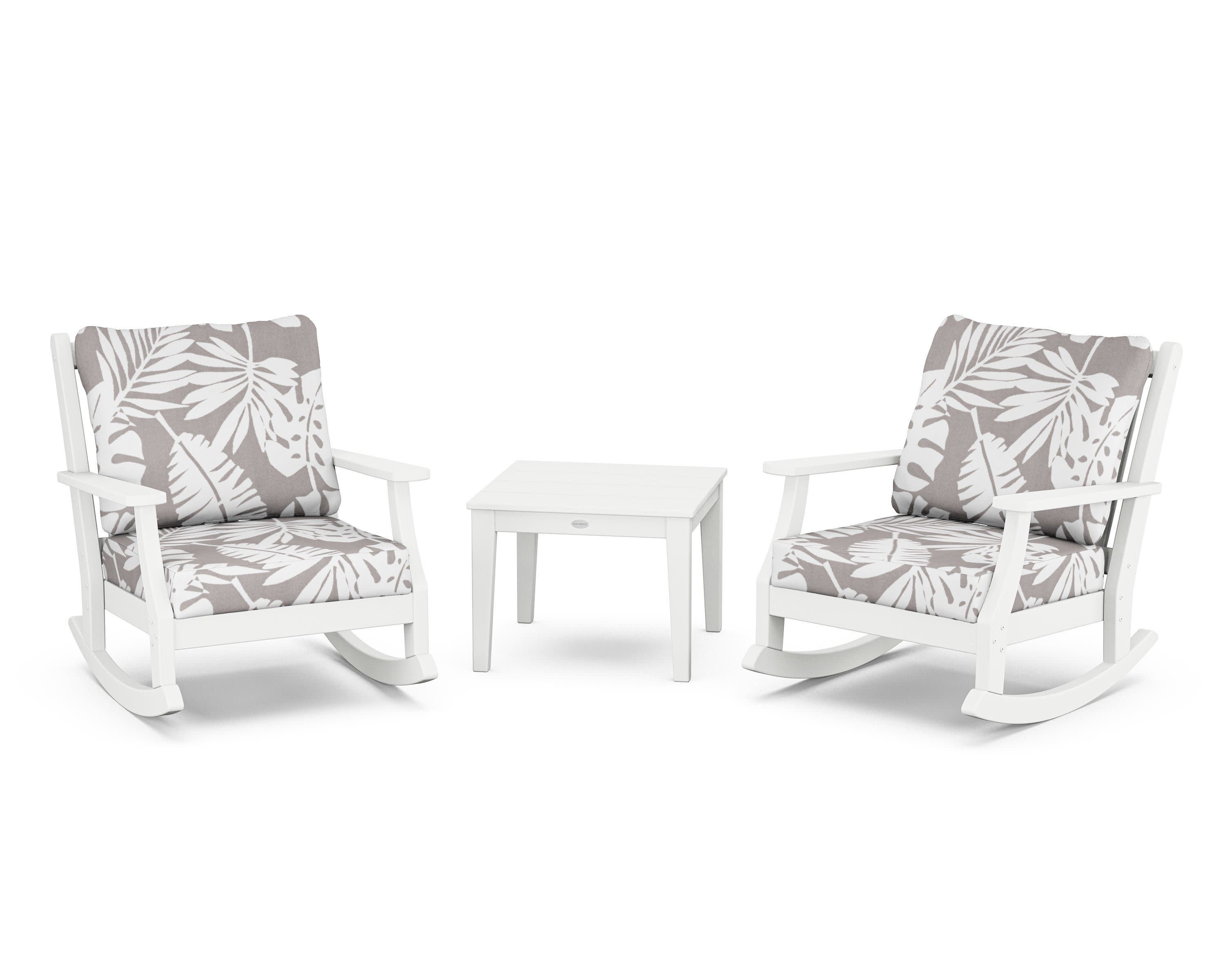 Wovendale 3-Piece Deep Seating Rocker Set in White / Leaf Grey Mist