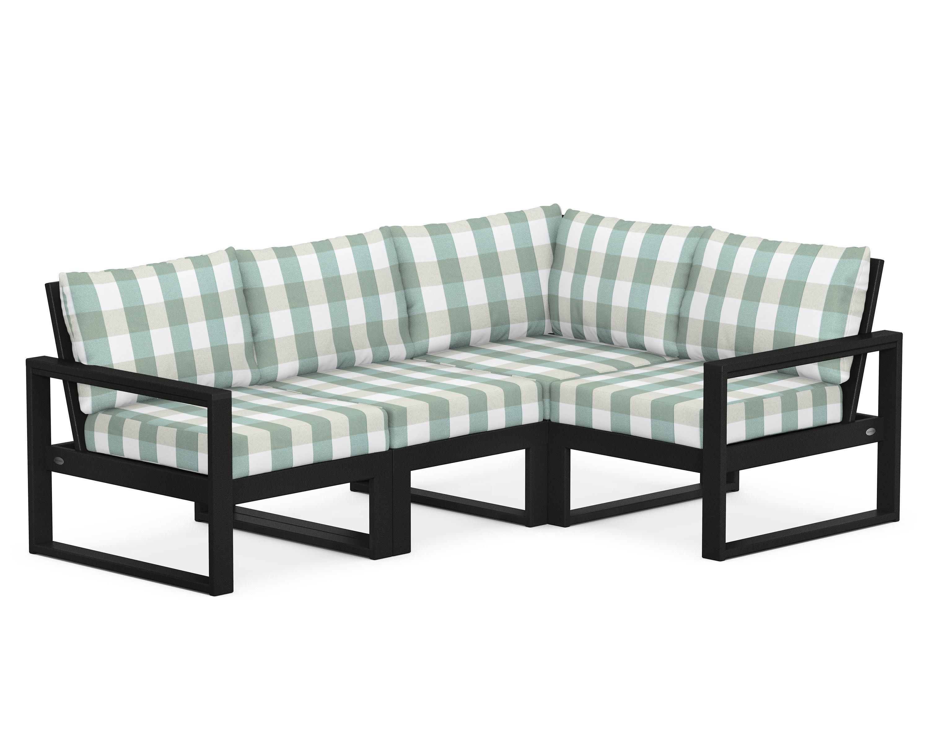 EDGE 4-Piece Modular Deep Seating Set in Black / Buffalo Plaid Glacier Spa