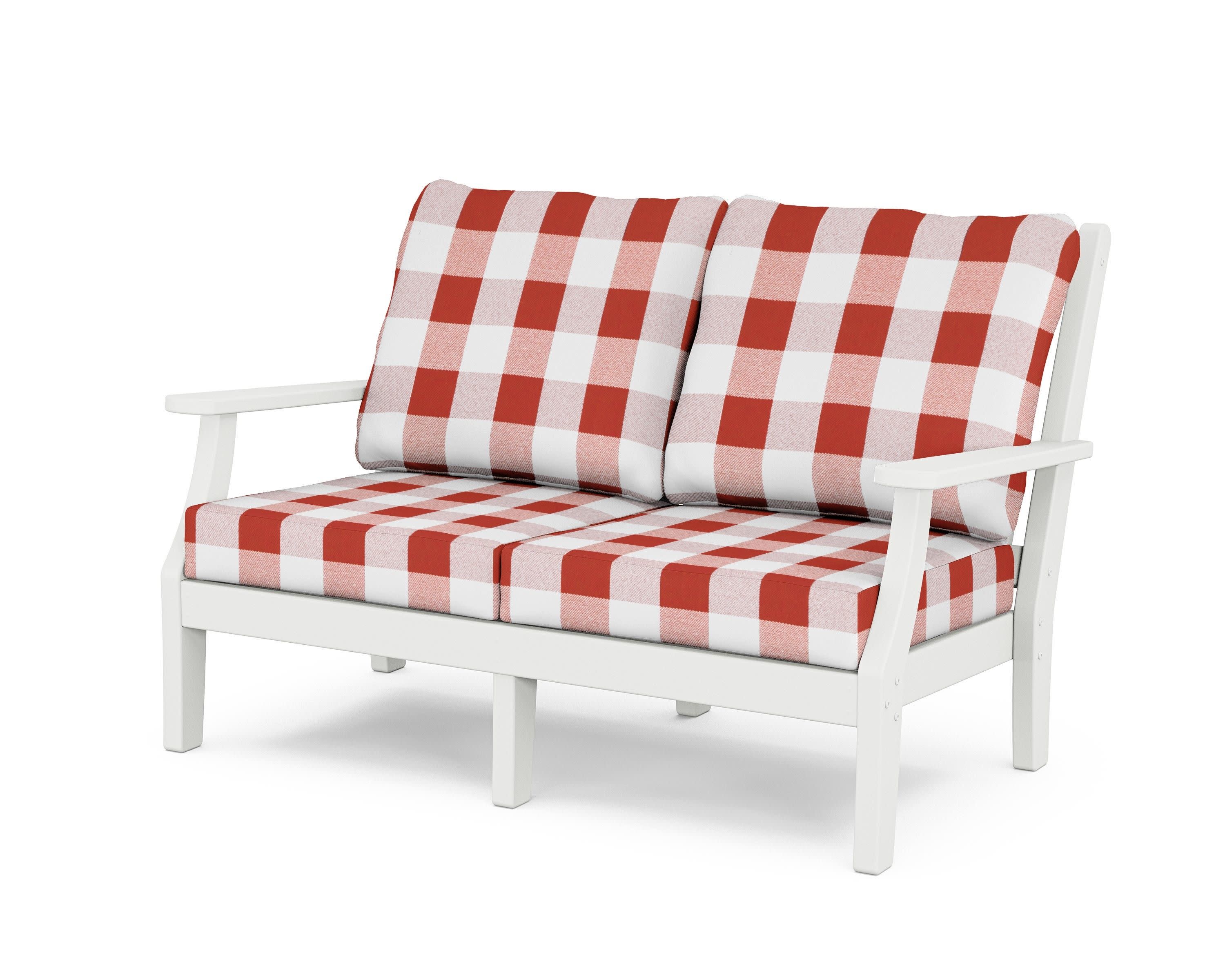 Wovendale Deep Seating Loveseat in White / Buffalo Plaid Crimson