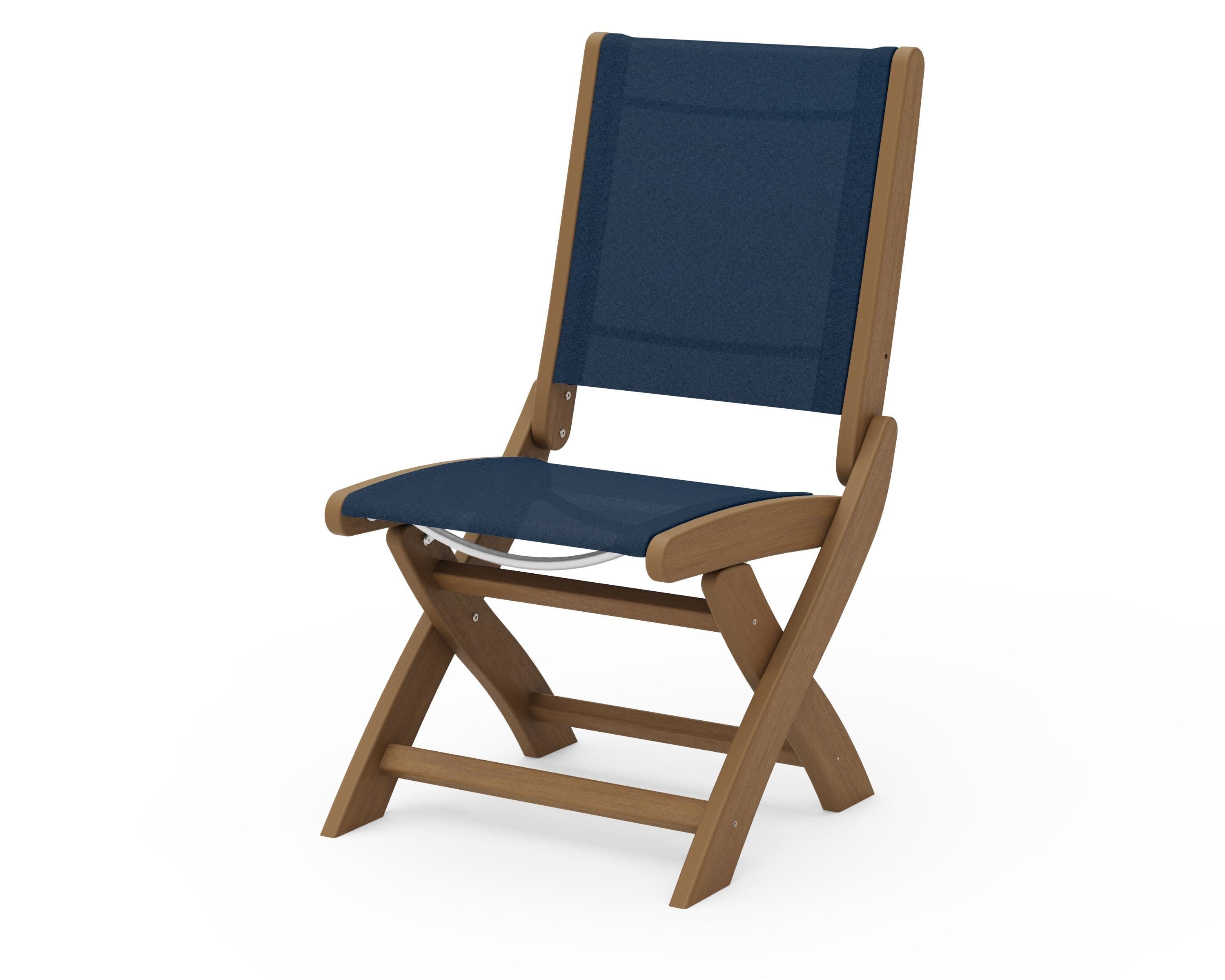 Coastal Folding Side Chair in Natural / Navy Blue Sling