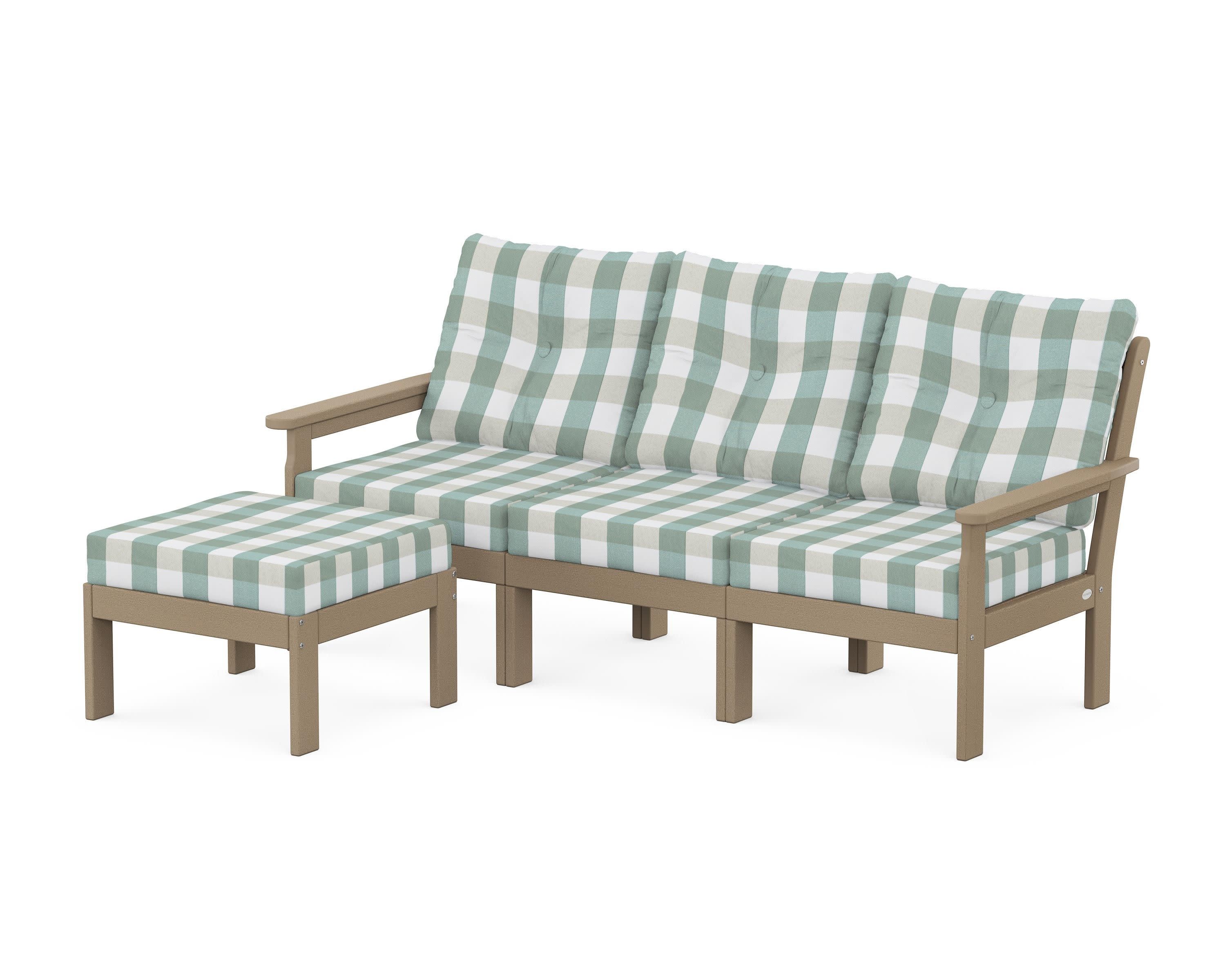 Vineyard 4-Piece Sectional with Ottoman in Vintage Sahara / Buffalo Plaid Glacier Spa
