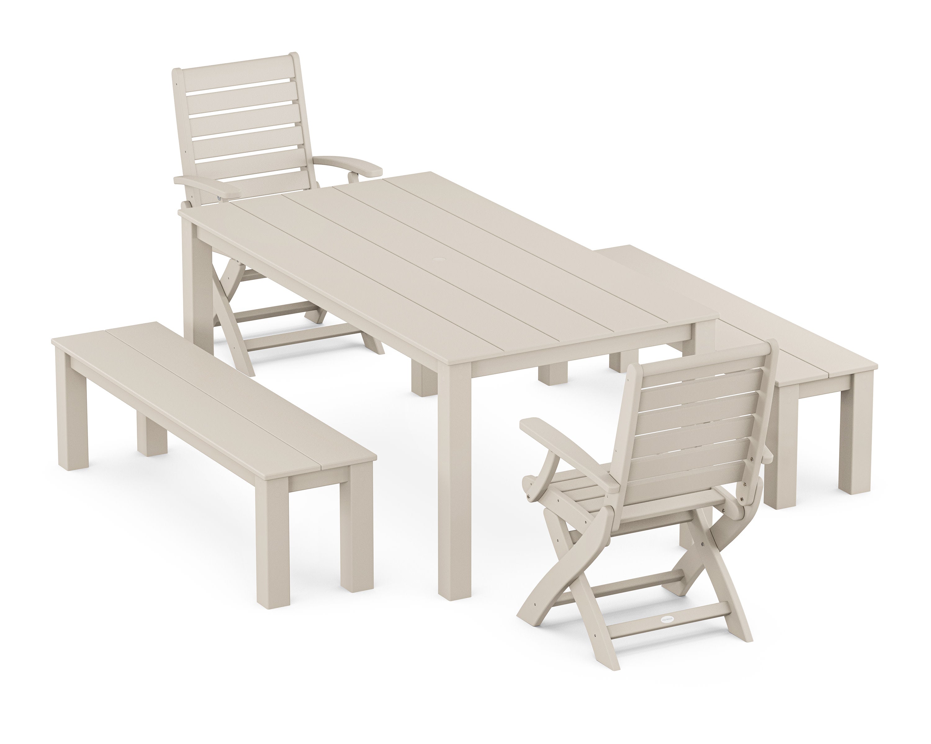 Signature Folding Chair 5-Piece Parsons Dining Set with Benches in Sand