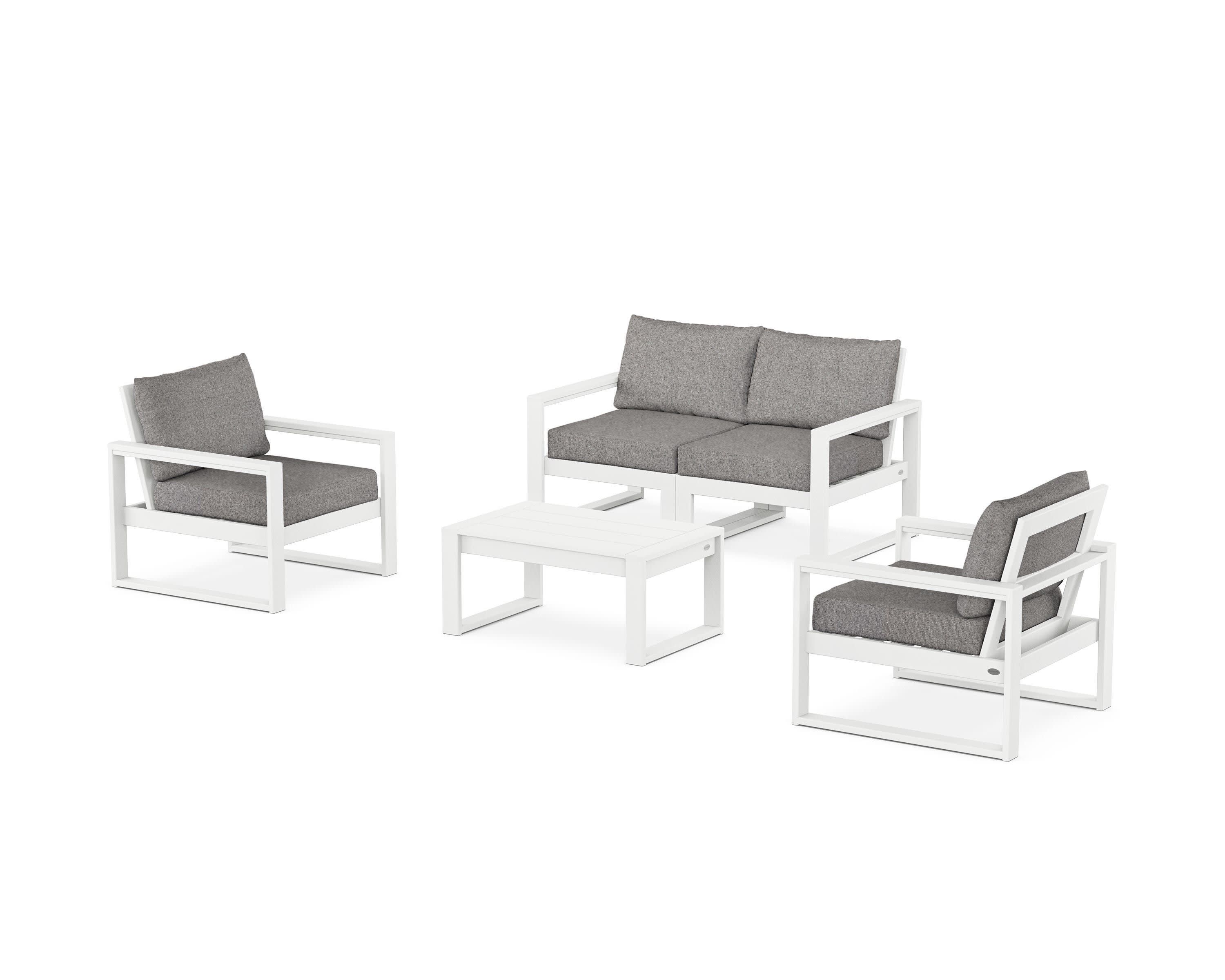 EDGE Sectional 4-Piece Deep Seating Set with Loveseat in White / Grey Mist