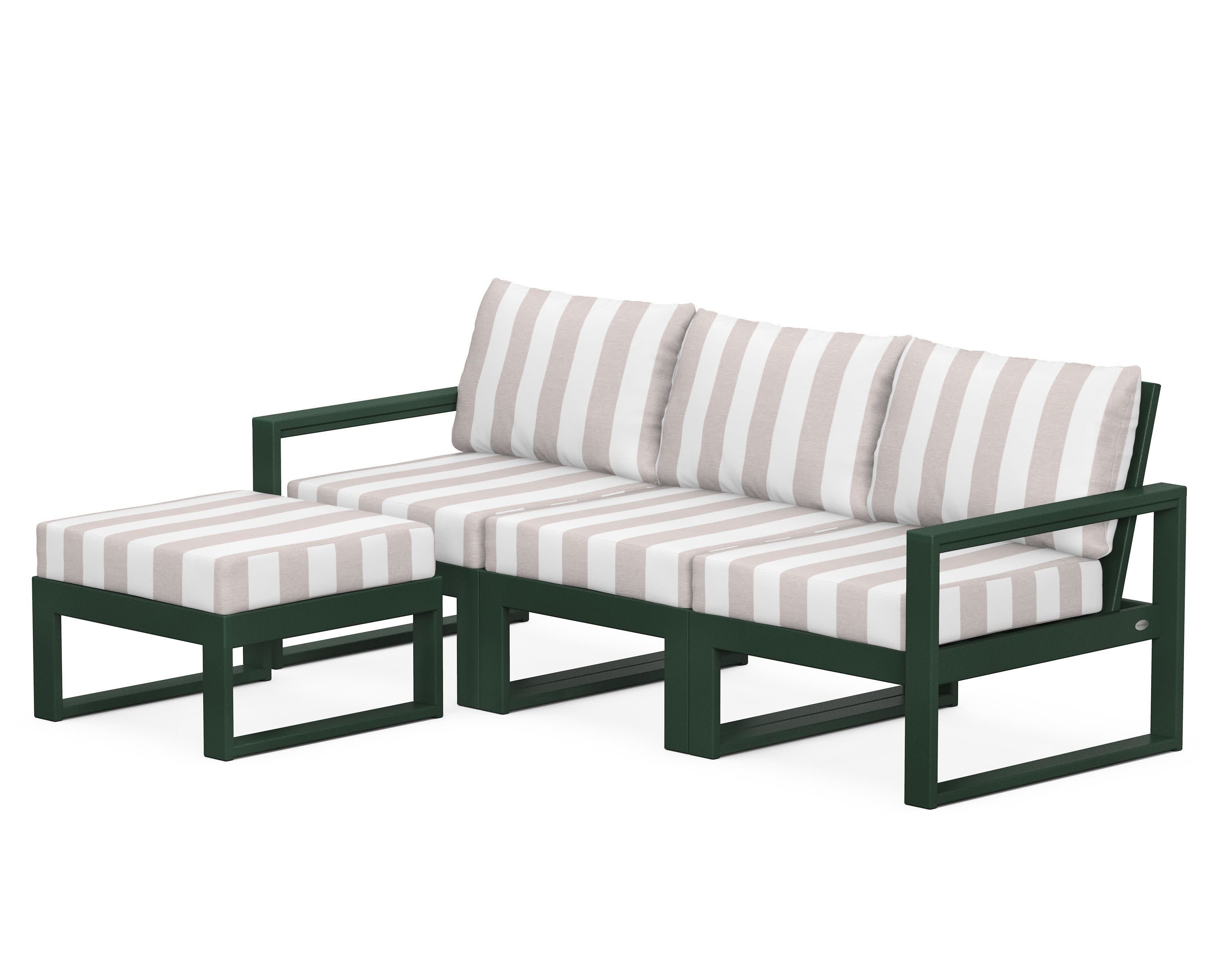 EDGE 4-Piece Modular Deep Seating Set with Ottoman in Green / Cabana Stripe Dune Burlap