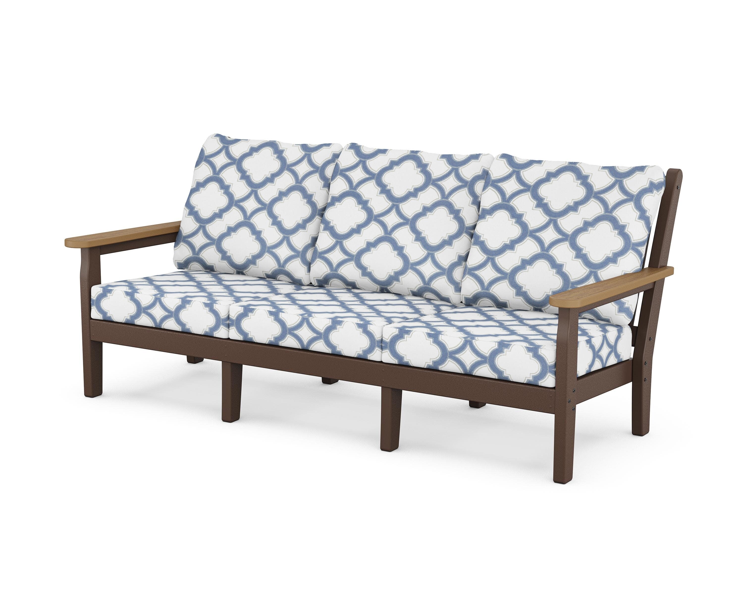 Chippendale Deep Seating Sofa in Mahogany / Natural / Trellis Sky Blue