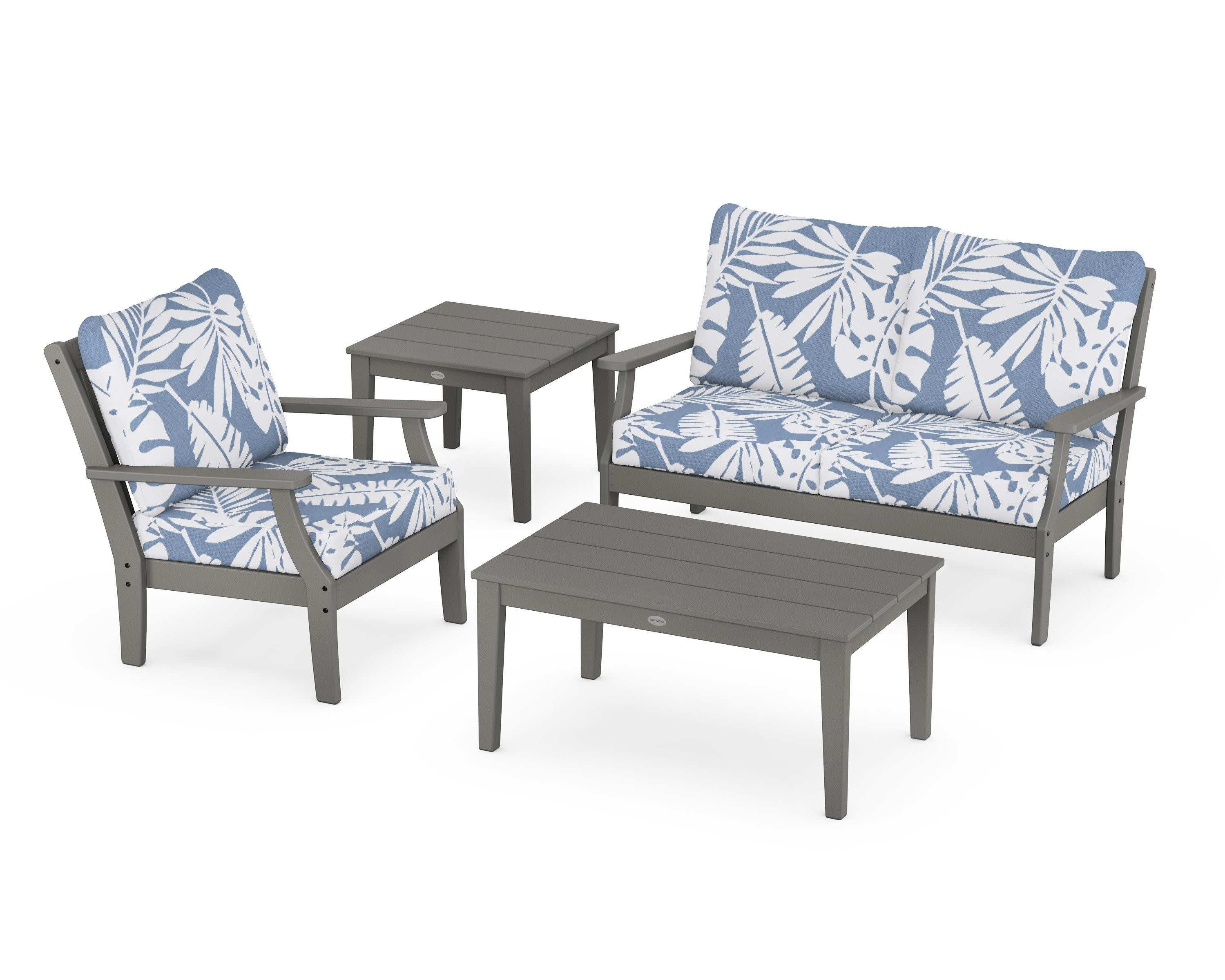 Braxton 4-Piece Deep Seating Set in Slate Grey / Leaf Sky Blue