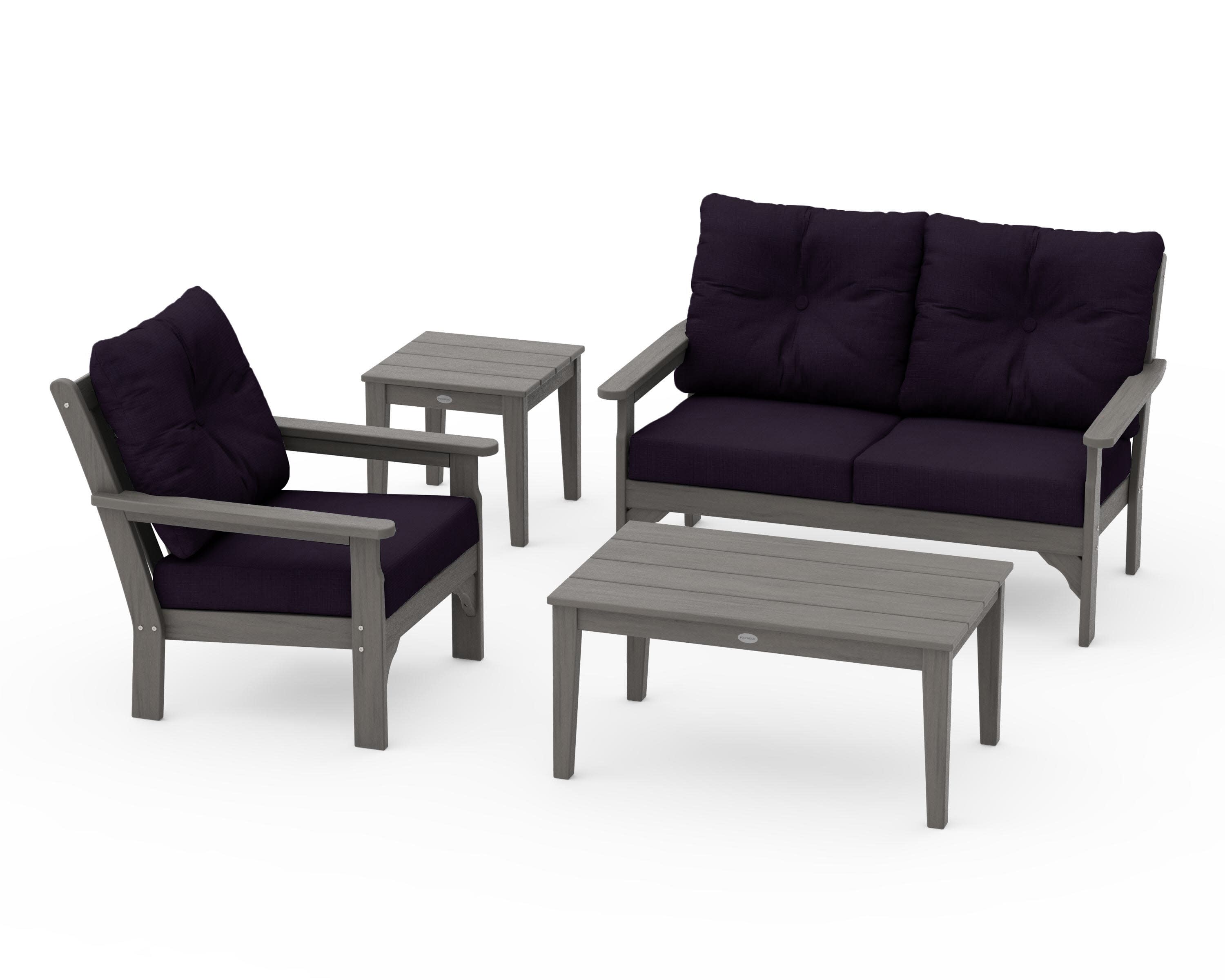 Vineyard 4-Piece Deep Seating Set in Driftwood / Navy Linen