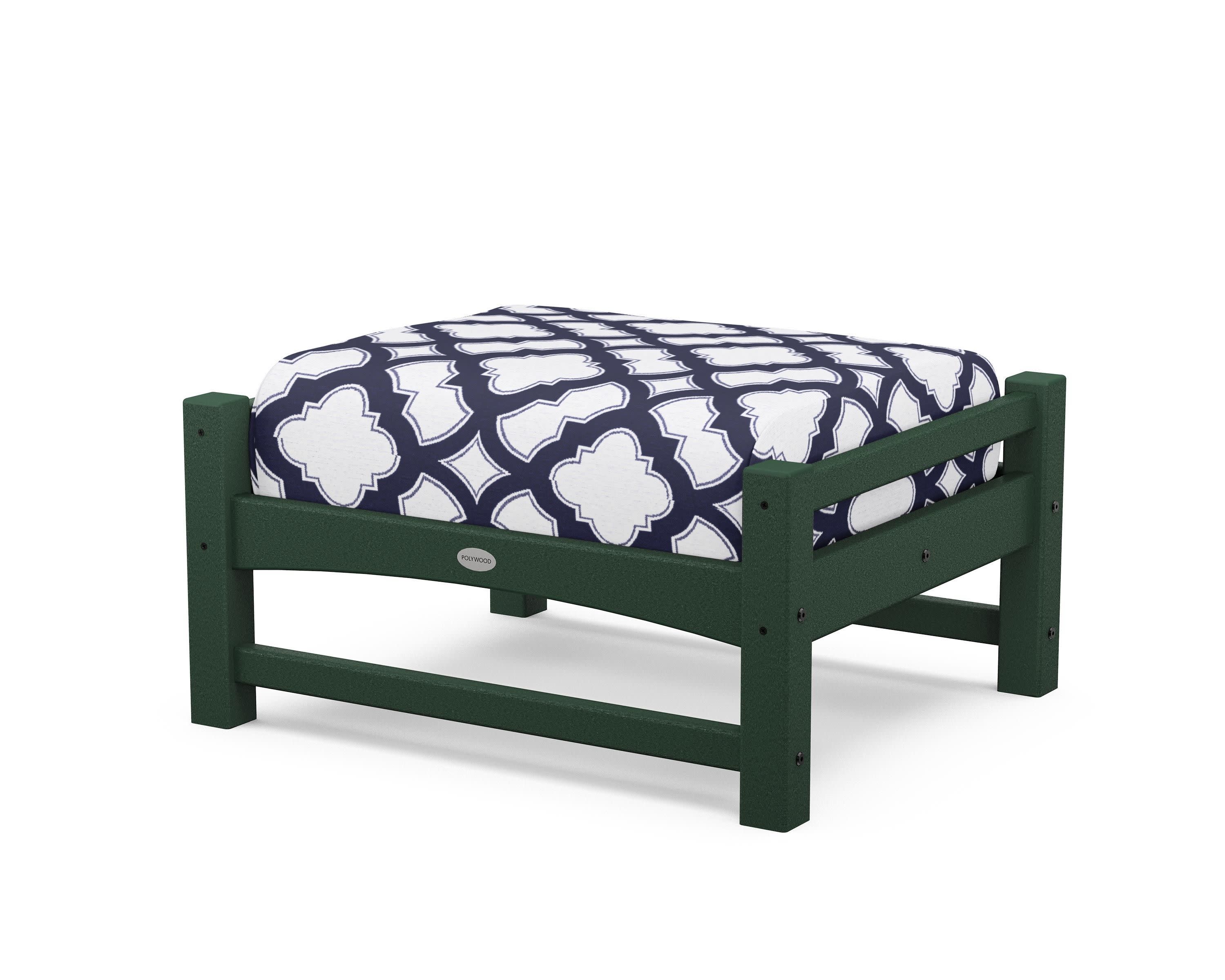 Club Ottoman in Green / Trellis Navy