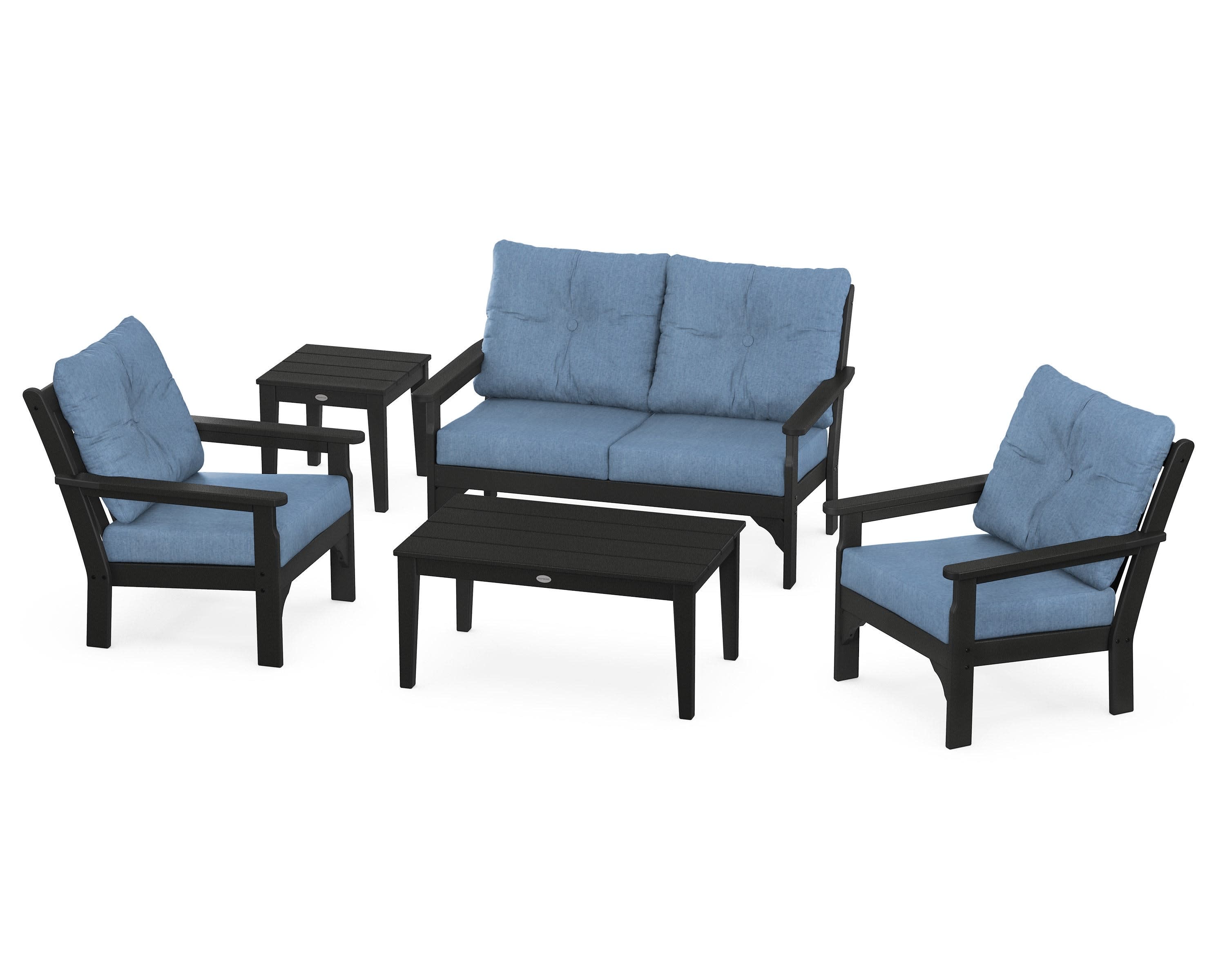 Vineyard 5-Piece Deep Seating Set in Black / Sky Blue