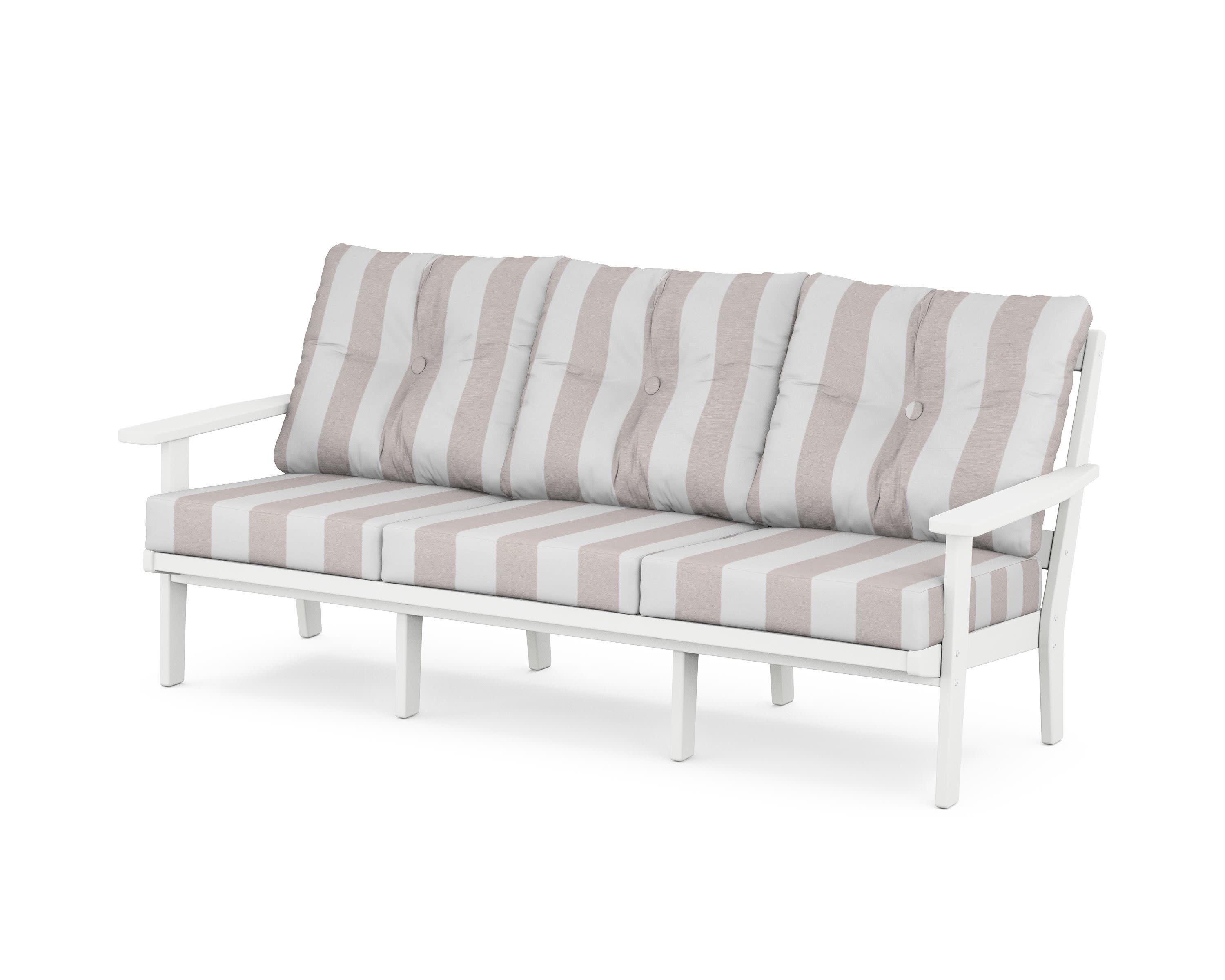 Oxford Deep Seating Sofa in White / Cabana Stripe Dune Burlap